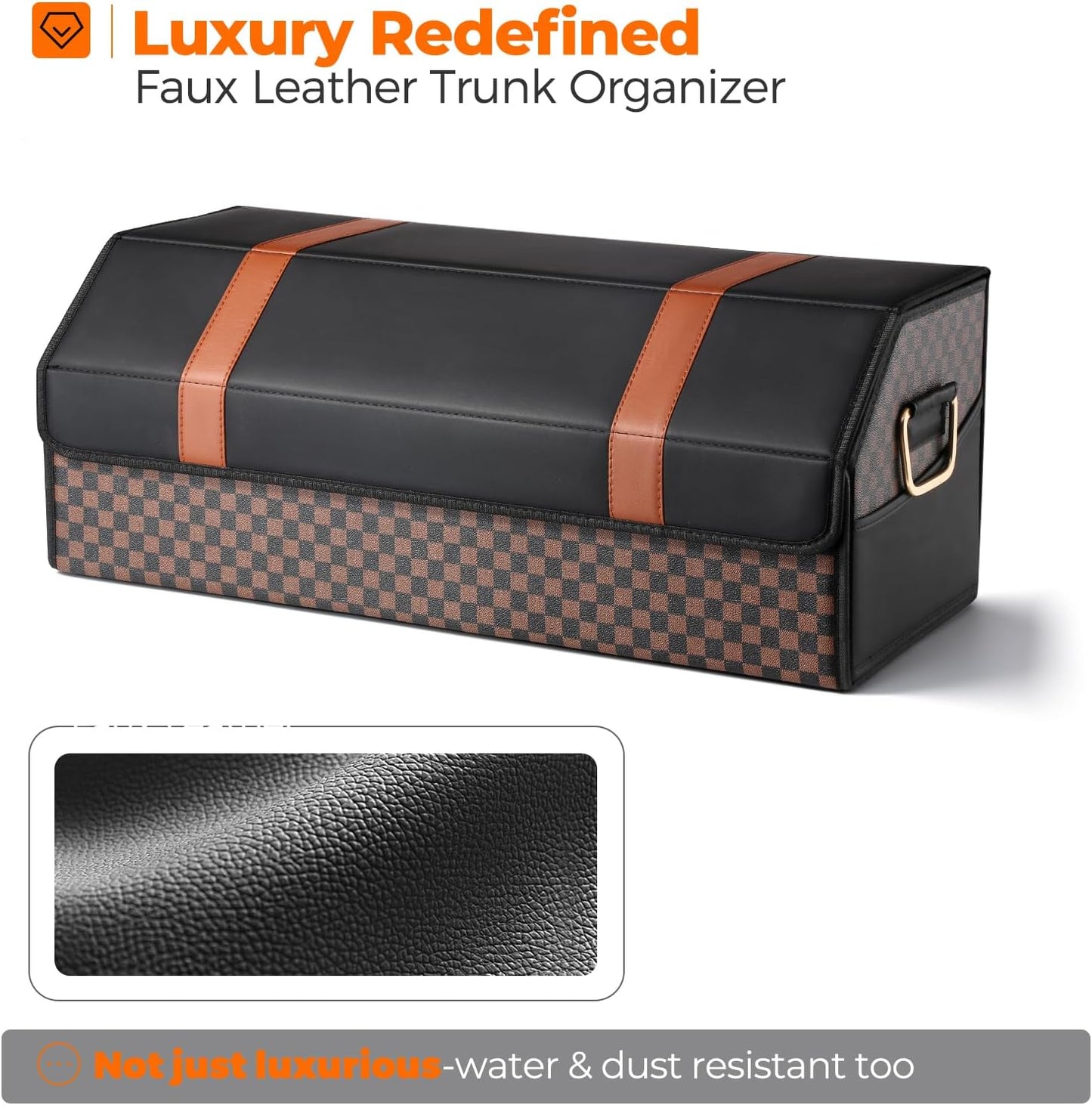Car Organizers and Storage - Trunk Organizer for Suv Car,Car Trunk Leather Storage Box,Extra Large,Magnetic Lid,Collapsible and Adjustable