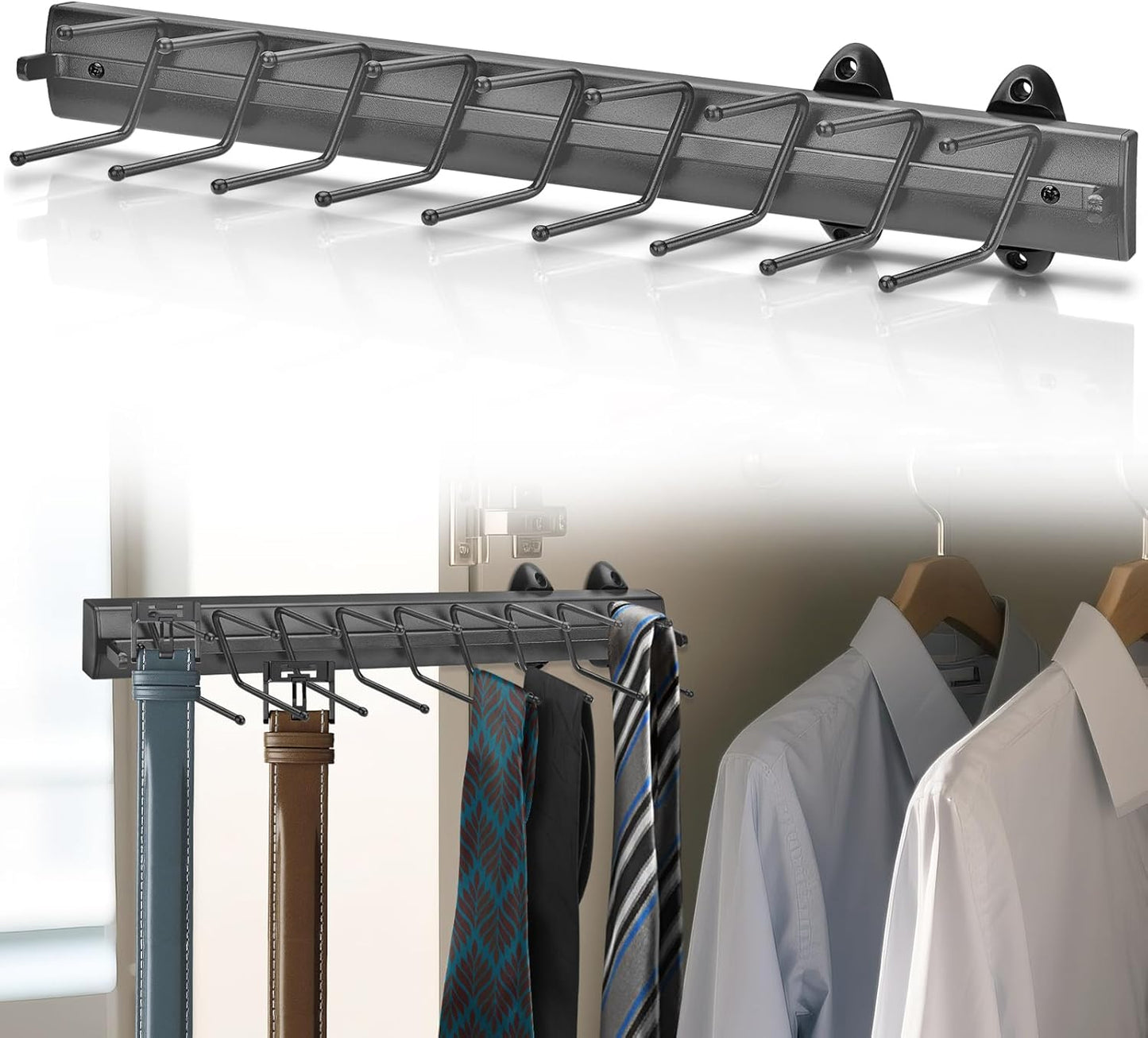 Sliding Tie Racks, 18 Tie Hanger Pull Out Belt Rack 16.5'' Aluminum Alloy Extendable Wardrobe Closet Organizer with 18 Hooks for Belts, Ties, and Scarves, 16.5'' x 3.15''(Sprayed Grey)