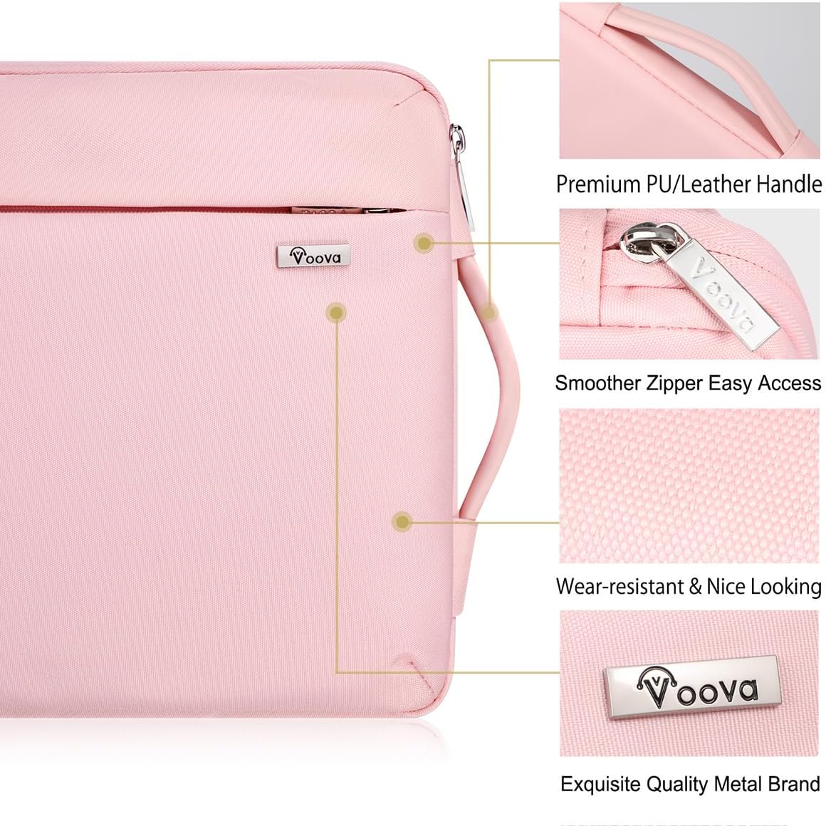 Voova Laptop Sleeve Case 15.6 16 Inch with Handle, 360° Protective Waterproof Slim Computer Bag Cover Compatible with MacBook Pro M2/M3/M4 16, HP Acer Lenovo Yoga ThinkPad Asus Laptop, Women, Pink