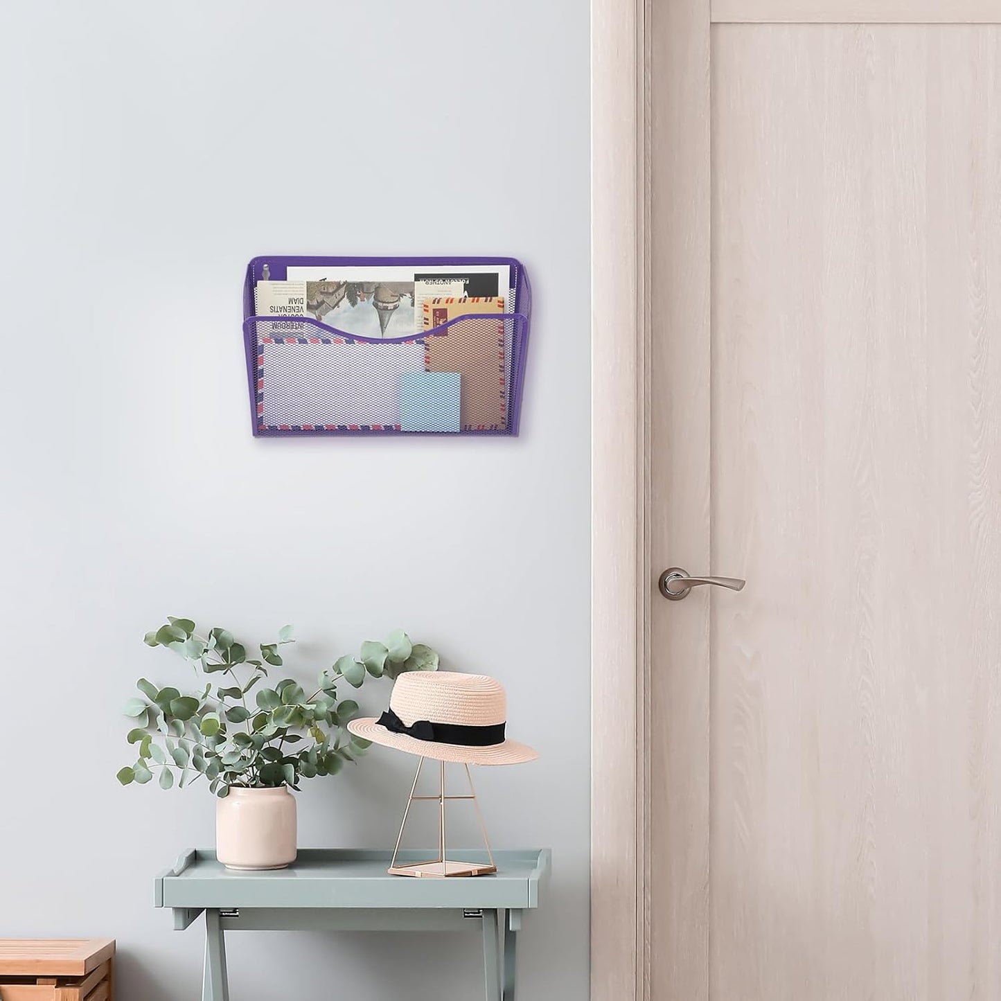 EASEPRES 3 Single Pocket Mesh Hanging File Organizer, Vertical Wall Mounted Magazine File Holder, Mount Basket Mail Paper Document Folder Organizing for Office, Home and School, Purple