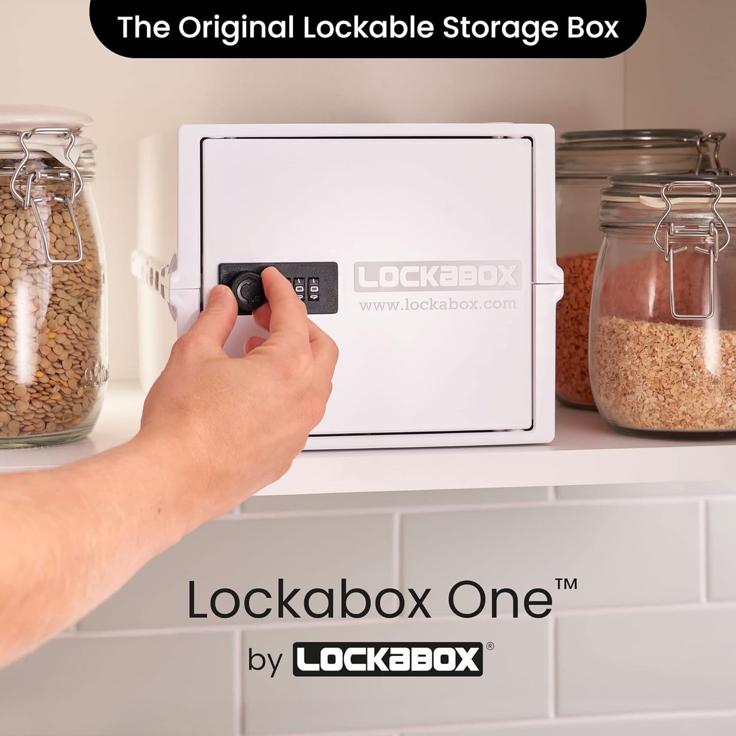 Lockabox One™ | Premium Lock Box | Medium Combination Lock Box For Food, Medicine & Home Safety | External Size 12 x 8 x 6.6 inches (Opal White)