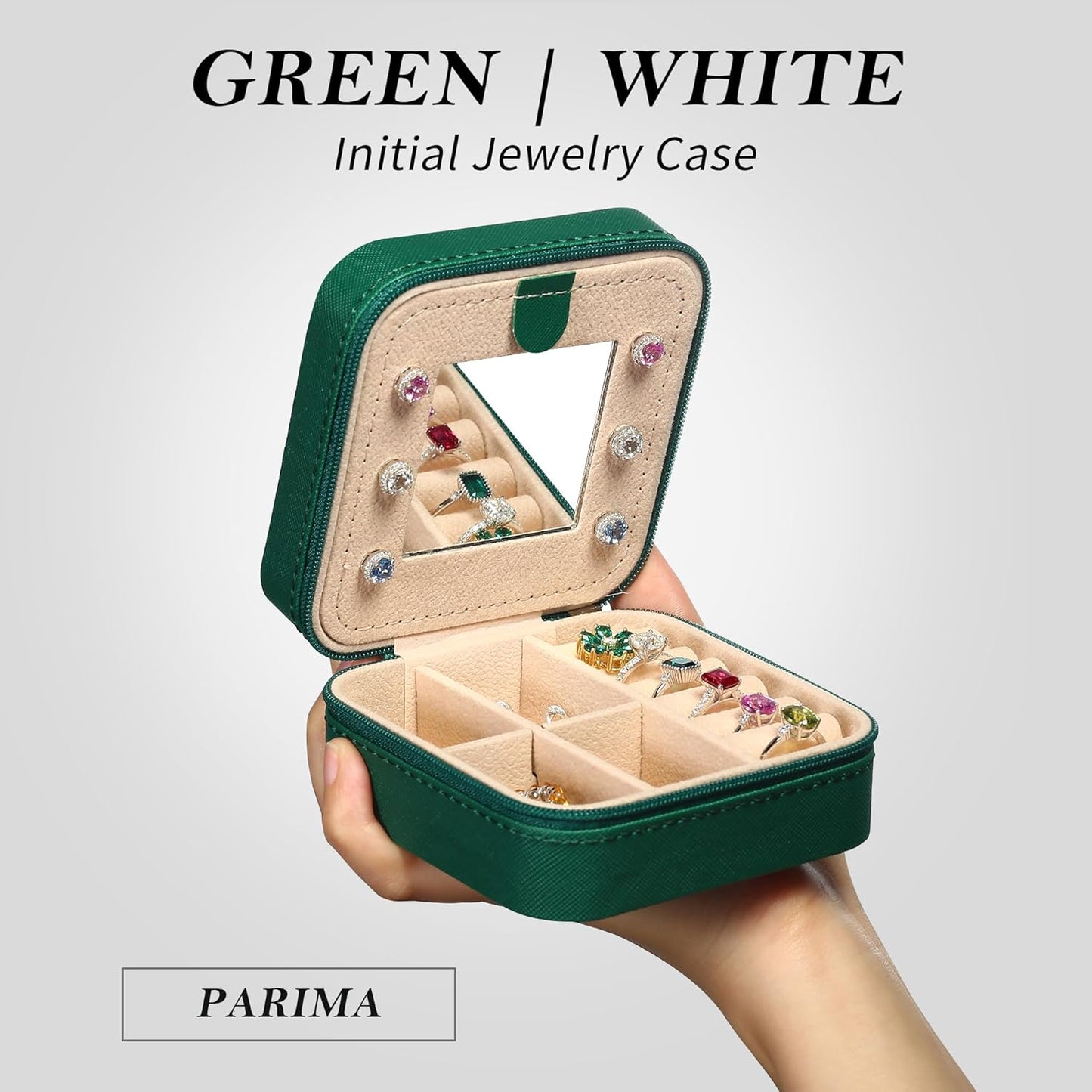 Parima Travel Jewelry Organizer for Women | Necklace, Earring, Ring Organizer | Women's Travel Gifts - Letter W, Green