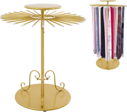 52.8in-Gold Retail Display Tie Scarf Rack, Belt Hanger Tie Rack, 360° Rotation Adjustable Height, Belt Display Scarf Stand Shawls Shelf, Organizer Holder for Clothing Store Retail, Bedroom