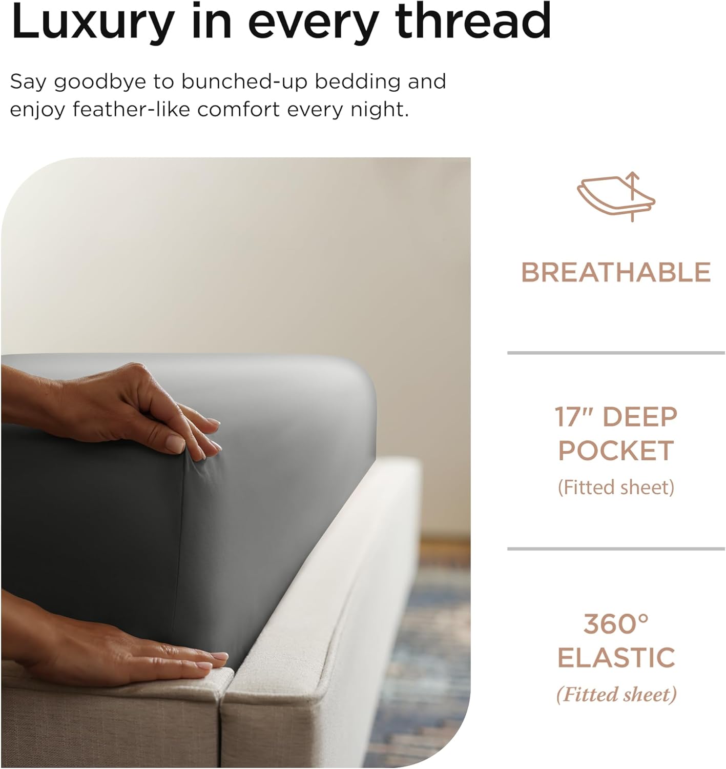 Threadmill California King Sheet Sets |Certified American Supima Cotton Sheets | 656 Thread Count 4 Piece Hotel Quality Luxury Bed Sheets Set with Elasticized Extra Deep Pocket |Dark Grey Sheets