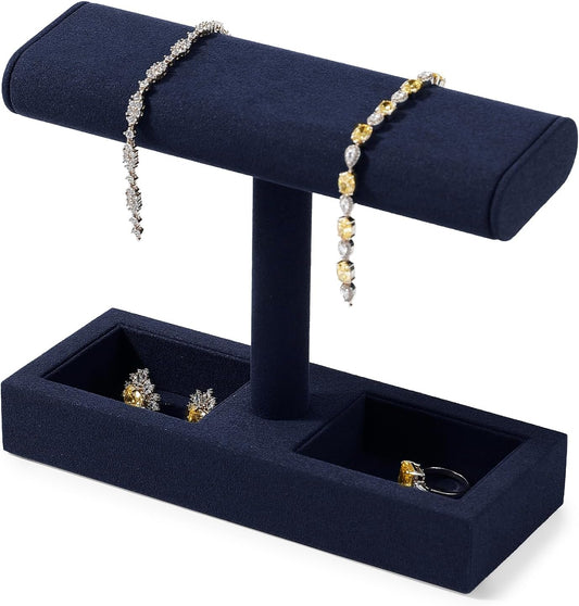 Oirlv Microfiber T-Bar Watch Display Stand Jewelry Display Props Jewelry Organizer Holder for Watch Bracelet Ring Earrings (Blue,Microfiber)