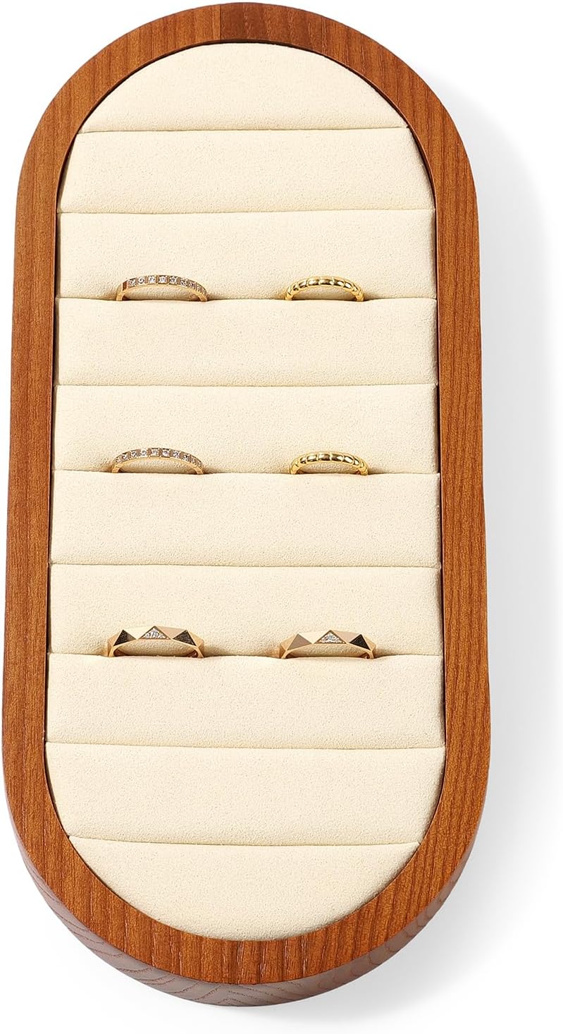 Small Jewelry Rings Display Tray Solid Wood Jewelry Display Organizer Tray for Rings Stud Earrings(Beige)
