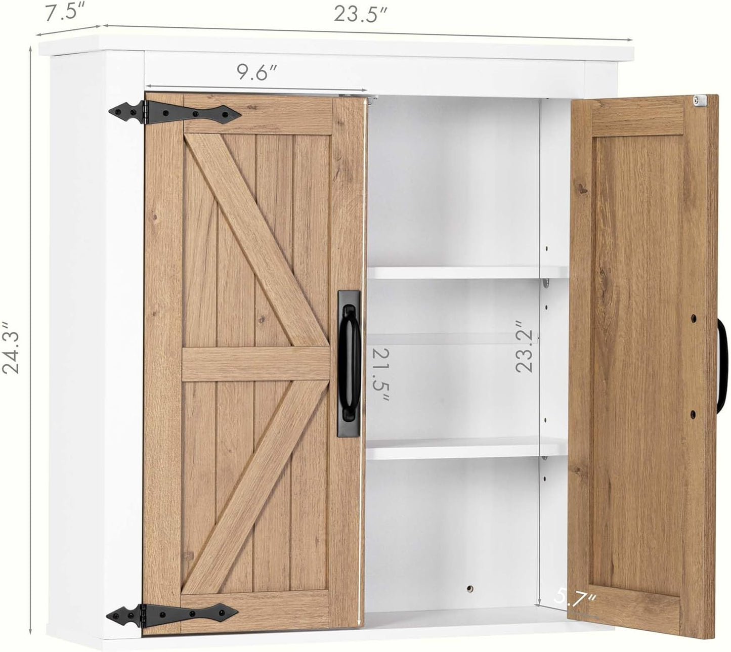 Spirich Bathroom Wall Cabinet Over Toilet, Farmhouse Wall Mounted Medicine Cabinet Organizer with Wood Grain Barn Doors and Adjustable Shelves