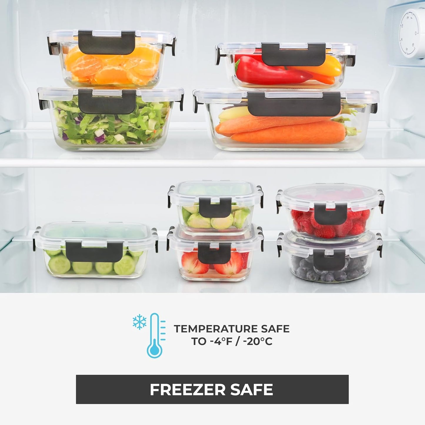 Freshware Glass Storage Containers with Lids, 24 Pieces, 12 Containers with 12 Lids, Glass Meal Prep Container for Lunch, Food Storage Containers, Leak Proof, Freezer Safe, Clear