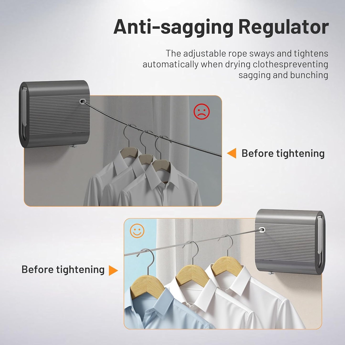 Retractable Clothesline Indoor Outdoor, Non-Sagging Clothes Line Retracting Heavy Duty Clothes Drying Laundry Line Wall Mounted Travel Clothesline Suitable for Balconies, Laundry Rooms, RVs