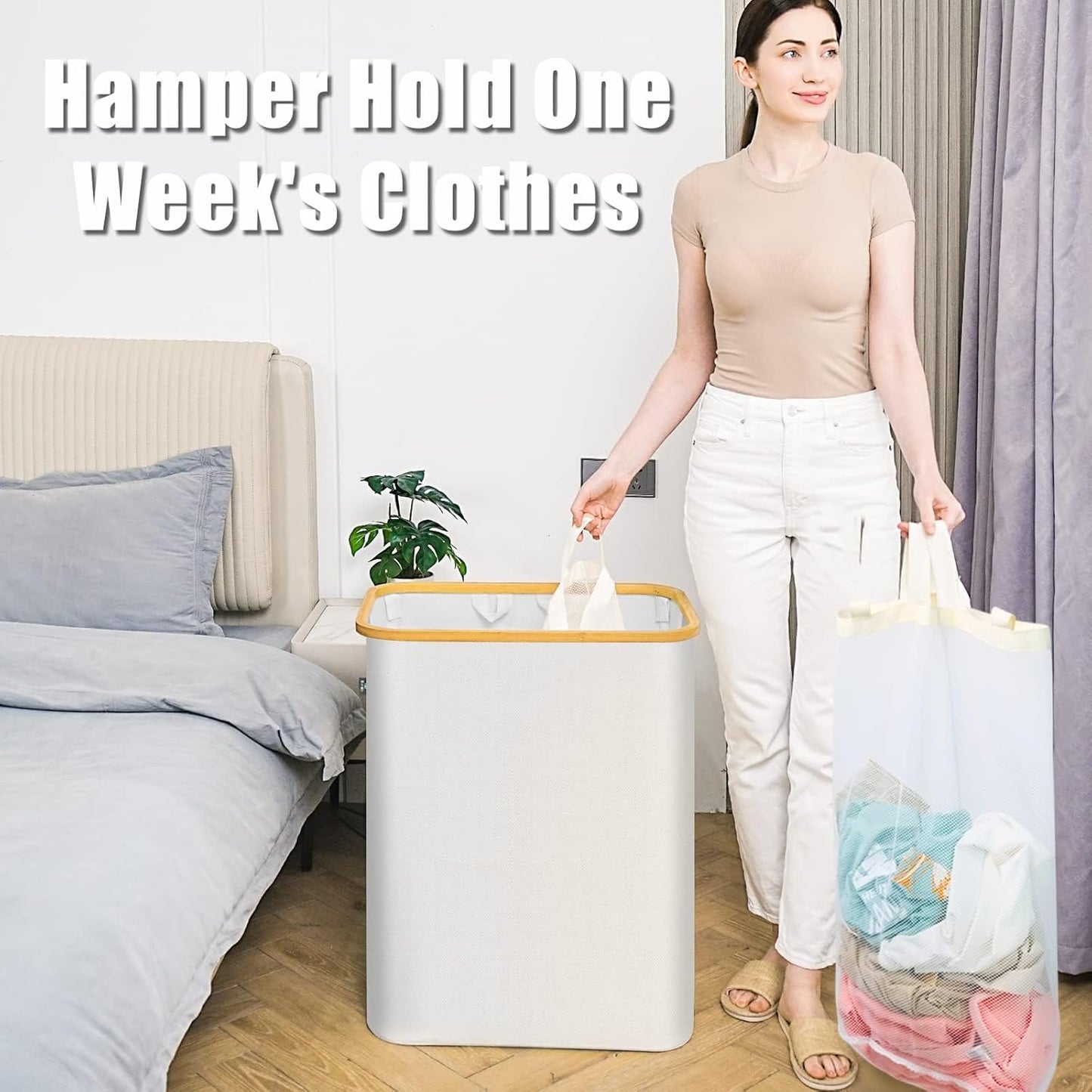 Hampers for Laundry Basket with Lid, 160L Extra Large Laundry Hamper 3 Section Dirty Clothes Hampers for Laundry Divided Laundry Basket Organizer for Bedroom,Laundry Room, Dirty Clothing Hamper, Beige