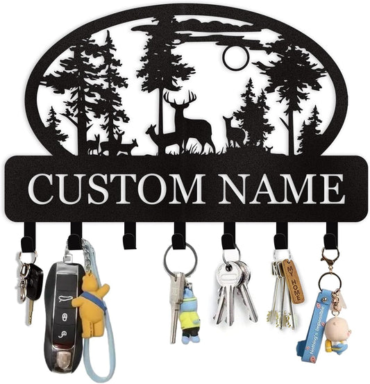 Personalized Key Holder for Wall, Custom Metal Deer Cabin Key Hooks with Name, Metal Key Holder Hooks Organizer Rack, Key Hanger Decor for Kitchen, Entryway, Hallway, Office, Doorway