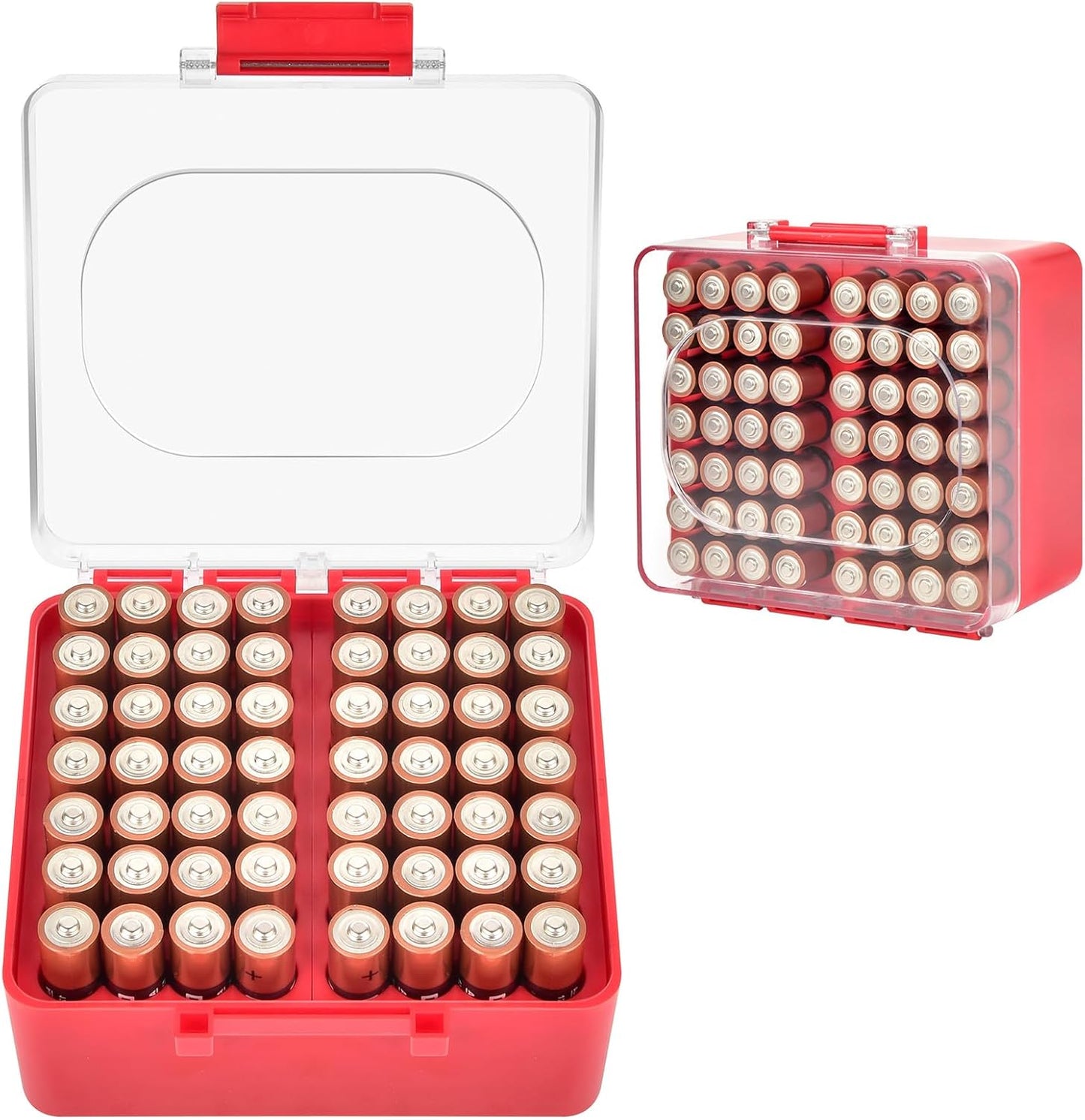 FULLCASE Battery Storage Organizer Box, Holder Container for 56 AA Batteries, Plastic Home Batteries Variety Pack Protective Organization(Case Only) Red