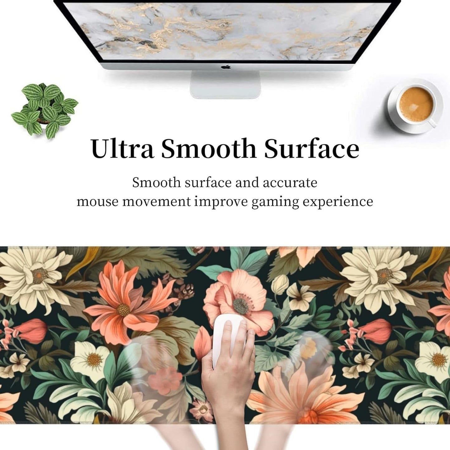 Japanese Floral Aesthetic Flowers Gaming Mouse Pad, Large Mouse Pad for Desk Mat XXL XL Mousepad, Big Keyboard Pad Office Desk Accessories Decor