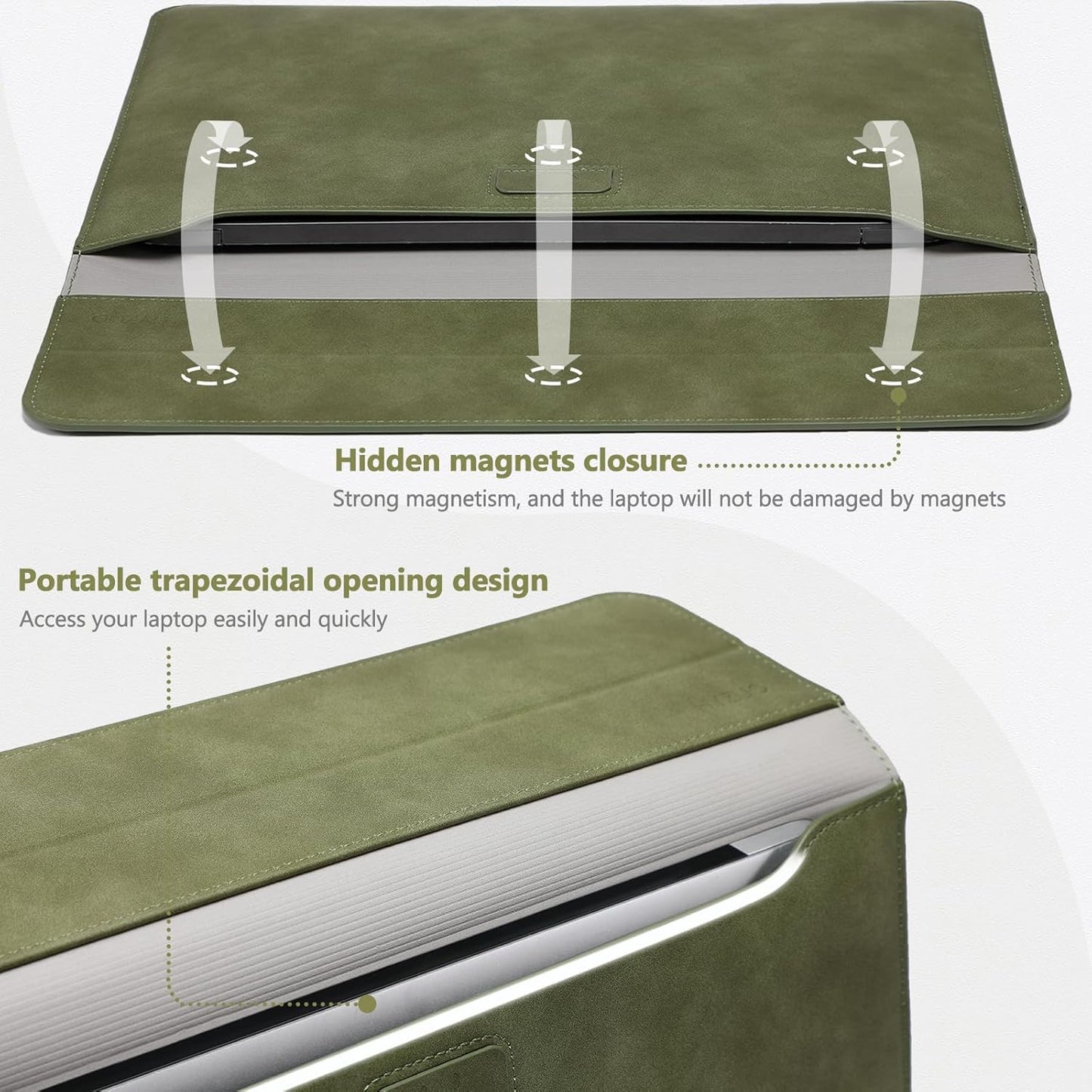 HYZUO 13 Inch Laptop Sleeve Case with Stand for 2025-2018 MacBook Air 13 M4 M3 M2 M1, 2025-2016 MacBook Pro 13 M2 M1, 13" iPad Pro/Air, Surface Pro 11/10/9, XPS 13, with Pouch, Olive Green