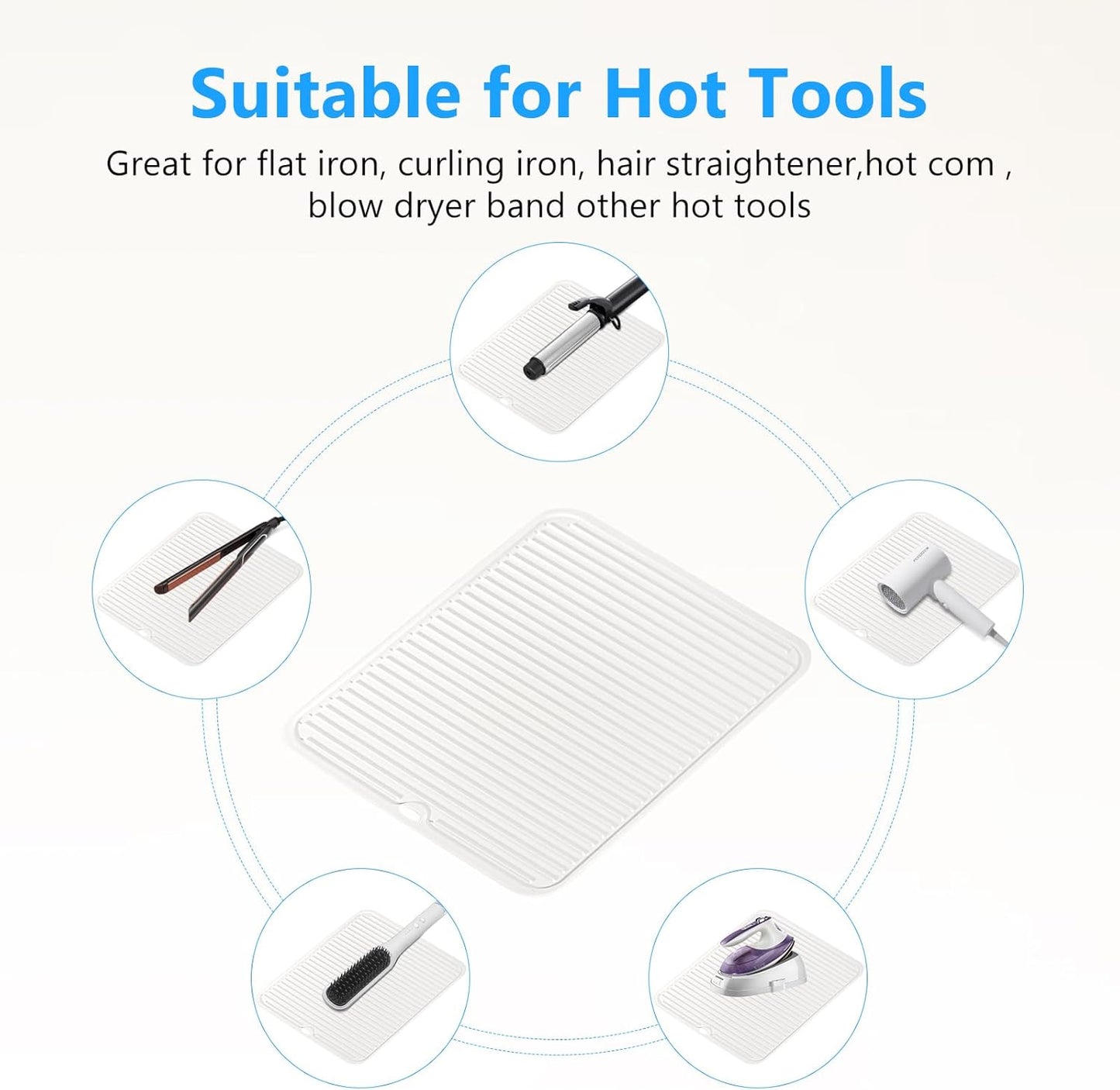 Quccefods Heat Resistant Mat Large Silicone Hot Hair Tools Mat for Curling Irons Flat Iron Hair Straightener Vanity Mat Portable Hair Styling Tools Hot Pad 14.2"*11"