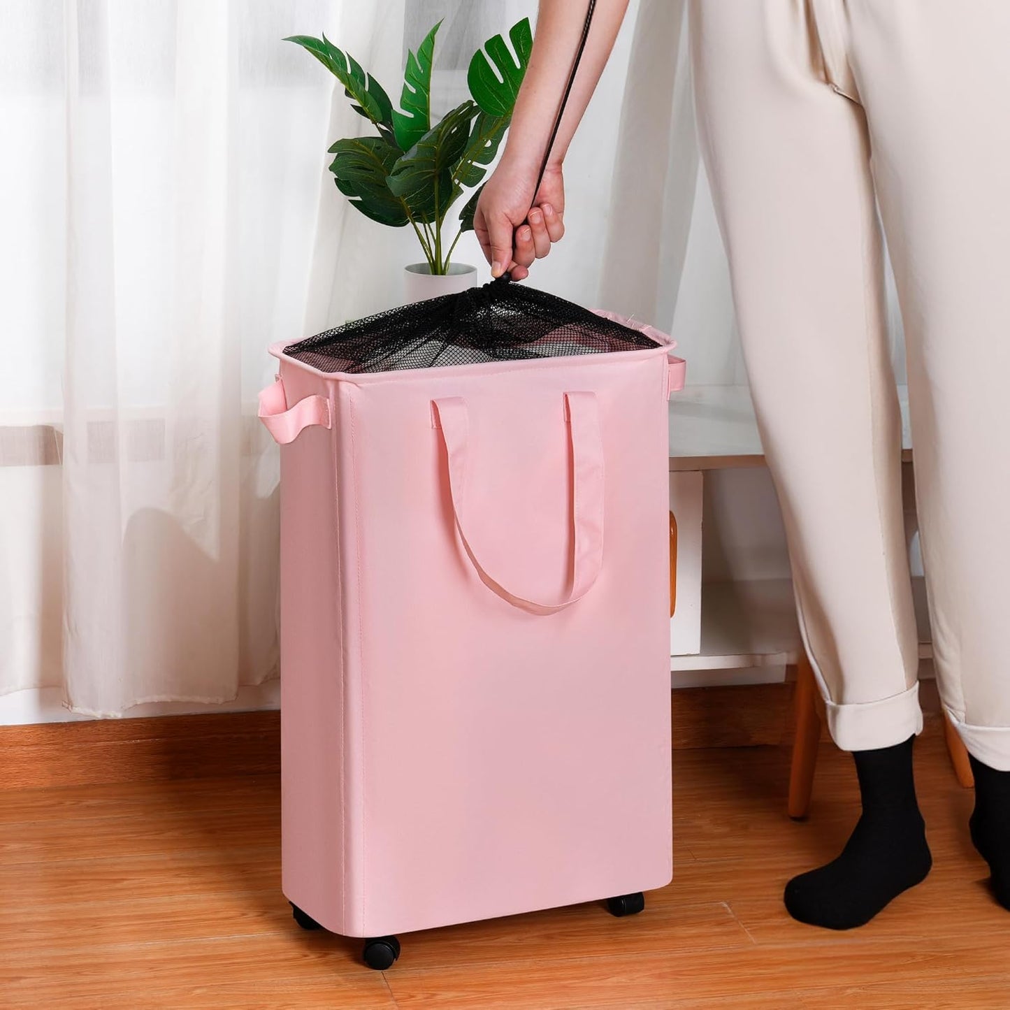 efluky Slim Laundry Hamper with Wheels, Rolling Laundry Basket for Clothes, Small Laundry Basket for Bedroom, Dorm and Laundry Room, 60L (12.7 Gallons) Black
