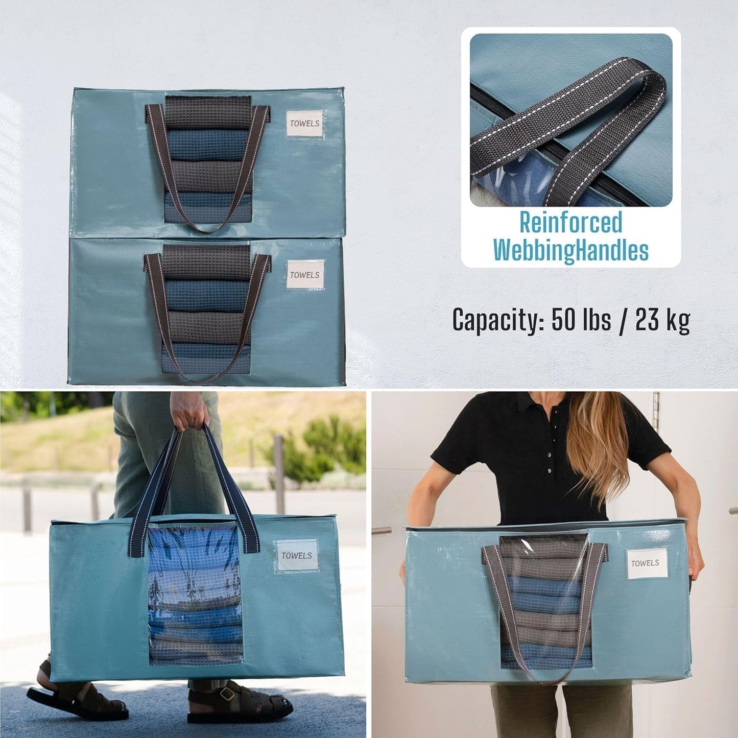 VENO 10 Pack Moving Bags, Comforter and Blanket Storage Bags for Closet, Moving Boxes, Boxes with Lids Alternative, College Dorm Packing Supplies, Foldable Heavy-Duty Tote (Shiny Light Blue, 10 Pack)