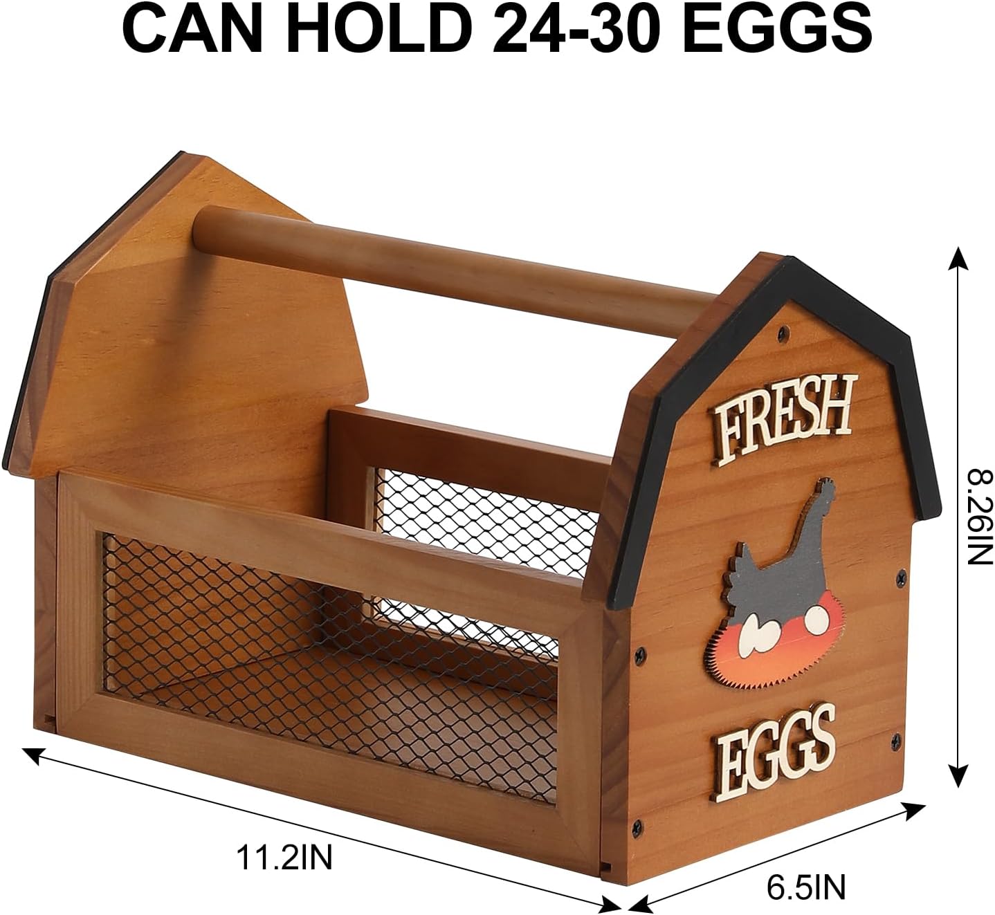 Wood Farmhouse Egg Collecting Basket - Large Countertop Chicken Egg Basket