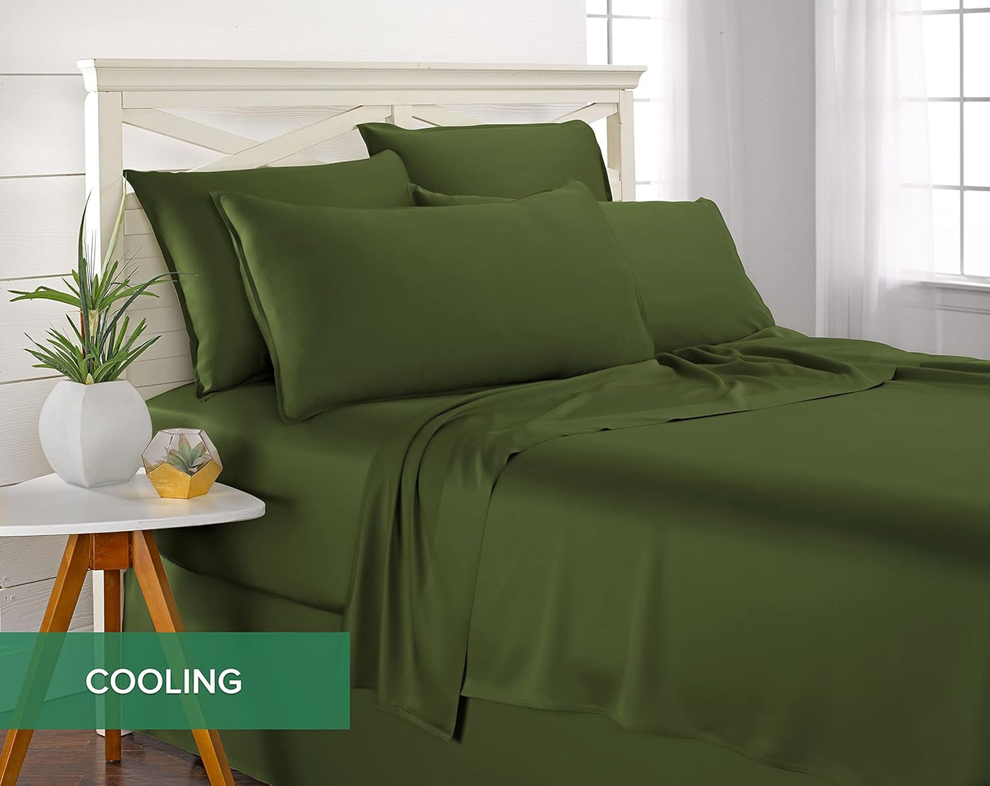 King Pillowcases by Pure Bamboo, Genuine 100% Organic Viscose Derived from Bamboo, Luxuriously Soft & Cooling, Double Stitching, Envelope Closure (2 King Pillowcases, Pesto)