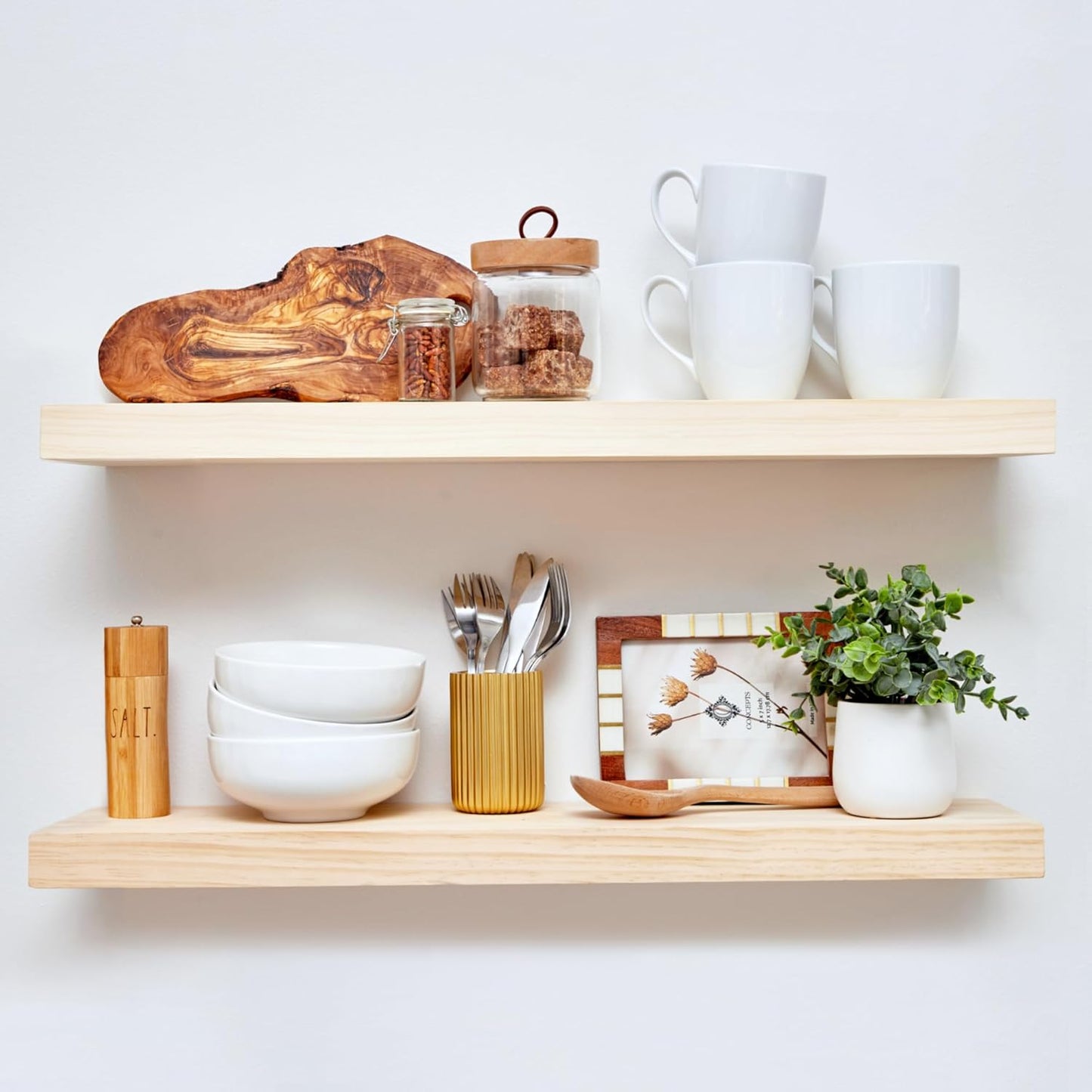 Homeforia 30 inch Natural Floating Shelf, High End Solid Real Wood 30inch Small Floating Shelves for Wall Mounted, Natural Wooden Floating Shelves, Heavy Duty Bracket, 30 X 6.5 X 1.75 in, Set of 3