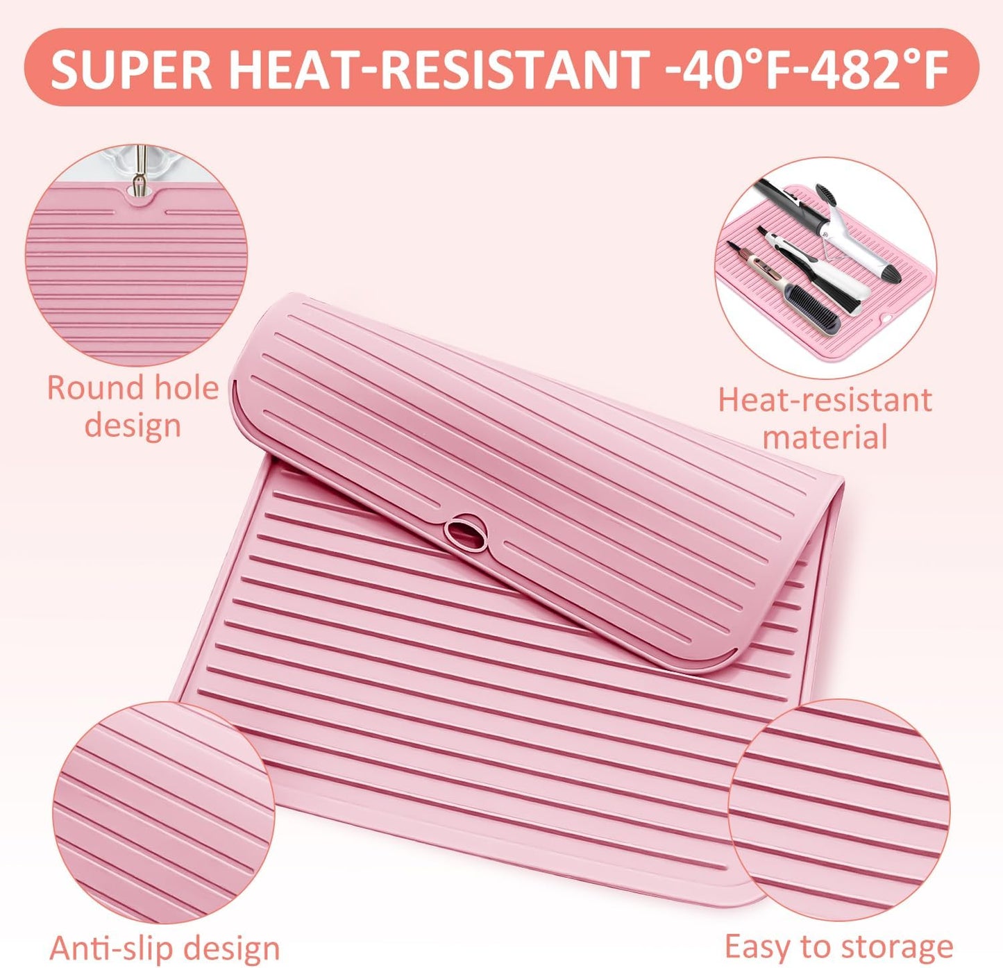Quccefods Large Heat Resistant Silicone Mat for Hair Styling Tools - Curling Irons, Flat Irons, and Hair Straighteners