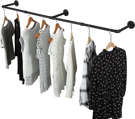 Oroonoko 72inch Industrial Pipe Clothes Rack Wall Mount For Hanging Rod Bar for Laundry Room, Closet Rod& Plant Hanger Up to Max Load 135Lb Black (72inch(1 Pack))