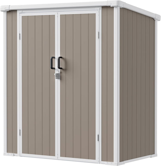 5x3 Resin Garden Sheds & Outdoor Storage on Clearance, Weather-Resistant Plastic Shed with Floor and Lockable Door for Garden Tools, Lawn Mower, Bike, Backyard Organization, Warm Gray