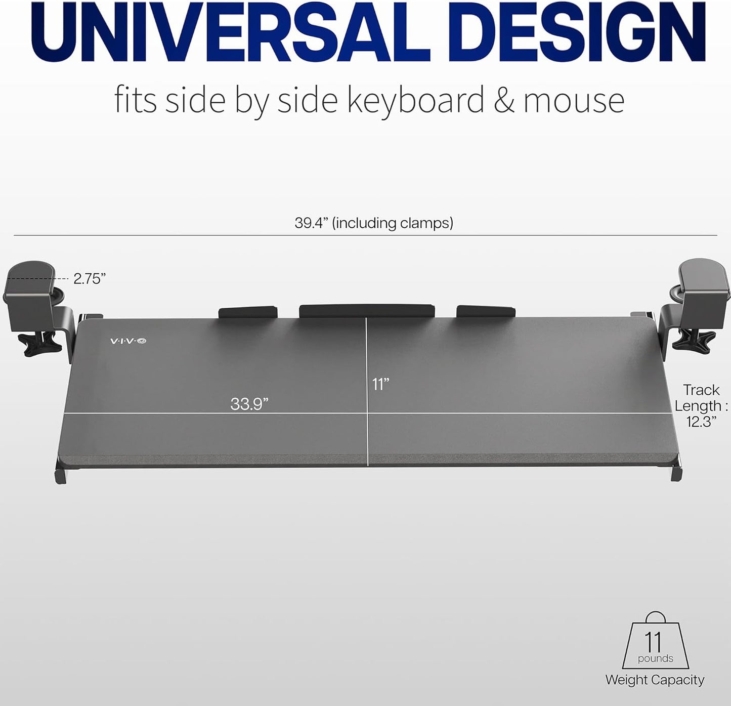 VIVO Extra Long Clamp-on Computer Keyboard and Mouse Under Desk Slider Tray, 34 x 11 inch Pull Out Platform Drawer, White, MOUNT-KB15EW