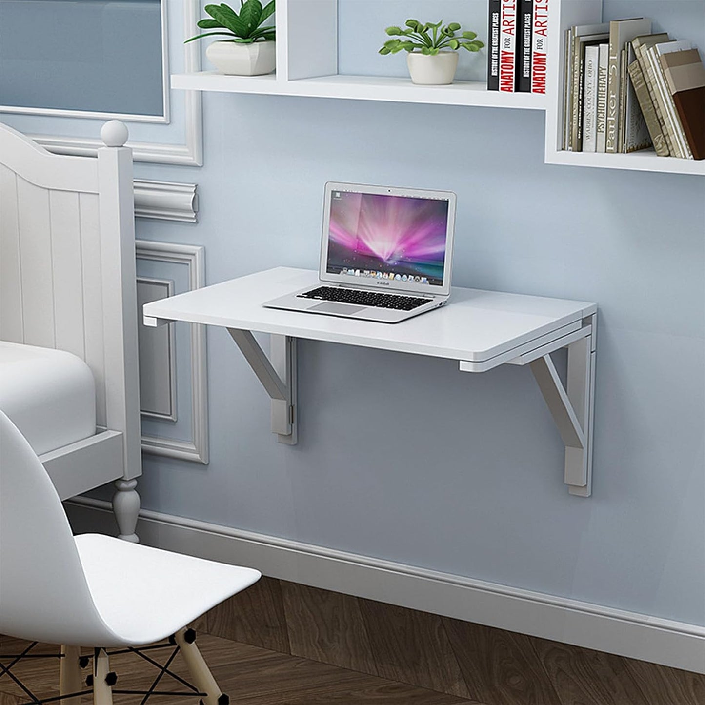 MM MELISEN Wall Mounted Folding Table, 23.6"L x 15.7"W, White, Space-Saving Design