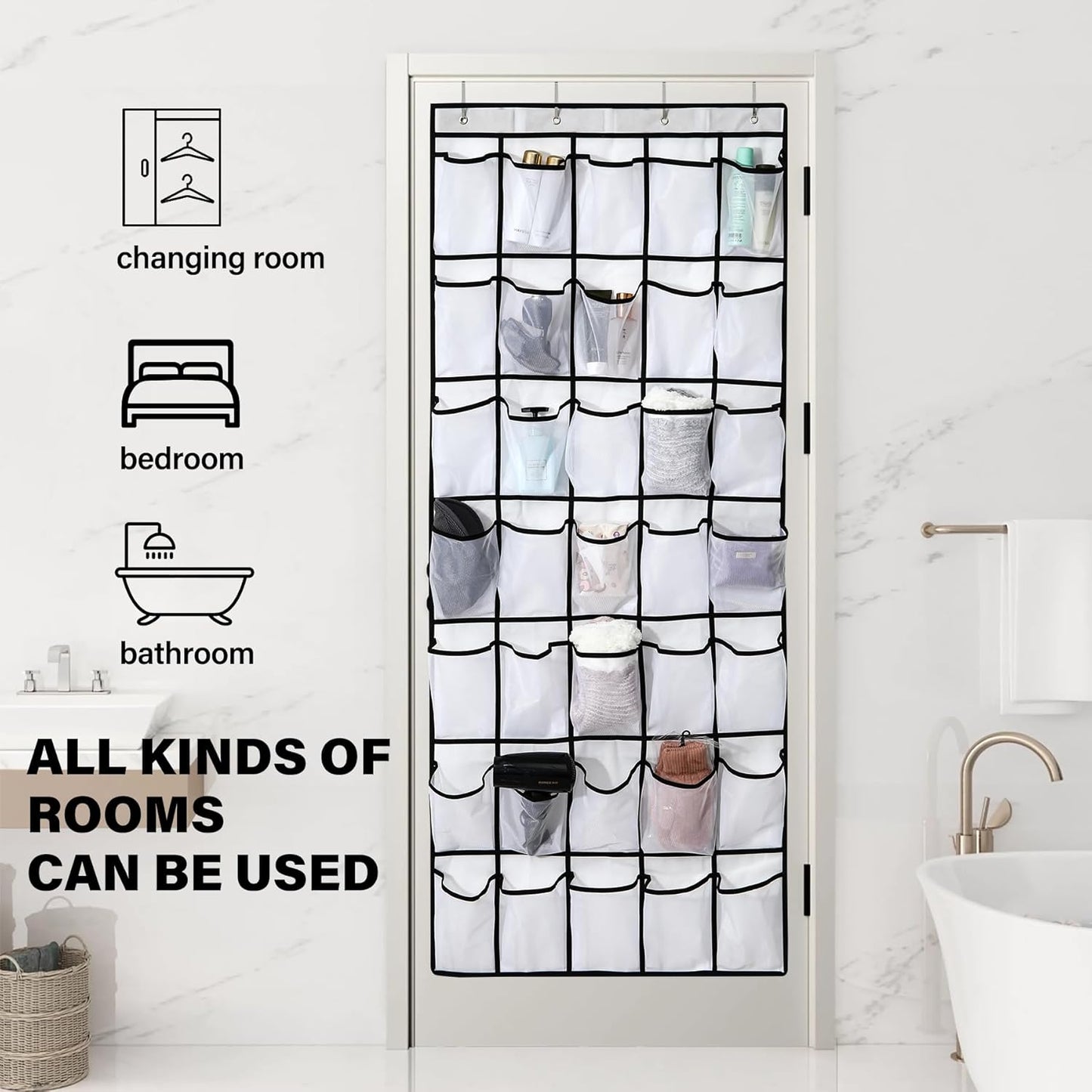 35Large Pockets Over The Door Shoe Organizer, Mesh Pockets Shoe Holder Rack, Capacity hanging shoe organizer，door shoe rack With 4 Metal Hook.