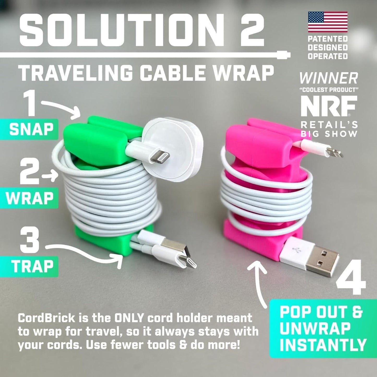 CordBrick Stocking Stuffers for Adults Cord Management Weighted Cord Holder Cable Wrap Phone Stand - Multiuse Gadget Organizer for Nightstand, Desk. Gift for Men, Durable Silicone. 4pk Pink