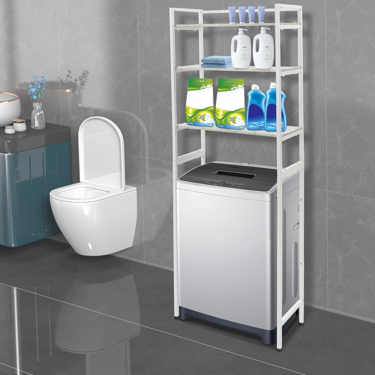 Gdrasuya10 3-Tiers Over The Washer and Dryer Storage Shelf for Laundry Room, Standing Washer Storage Utility Rack Shlef Laundry Storage Shelf Organizer Space Save (All White)