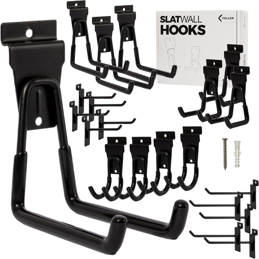 FELLER Slatwall Hooks and Slatwall Accessories - 20 Pack Premium Heavy Duty Single and Double Slatwall Hooks & Hangers for Efficient Storage, Used as Proslat Accessories