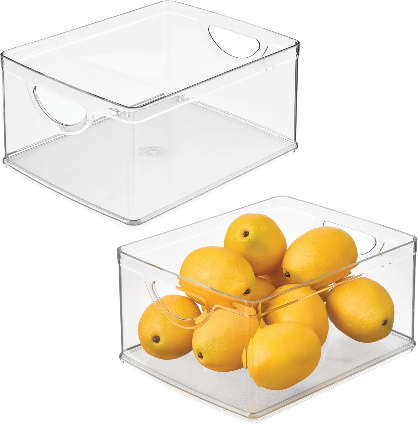 iDesign Pantry Storage Bins with Handles - Organizer Bins for Cabinets or Fridge - Set of 2 - Clear