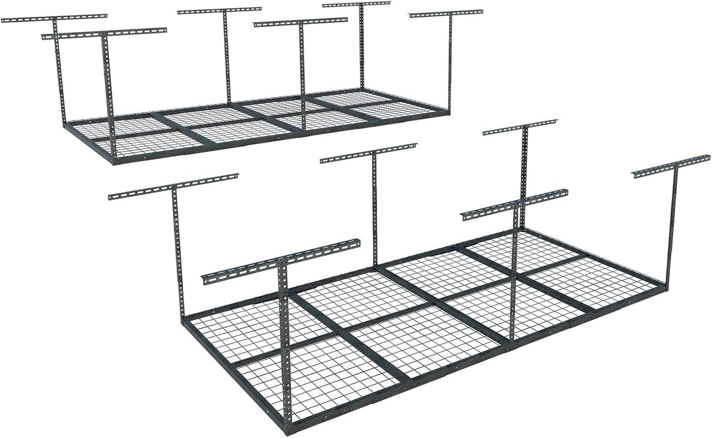 FLEXIMOUNTS 4x8 Overhead Garage Storage Rack, Adjustable Organization System, Heavy-Duty Metal Ceiling Racks, 2 Pack, Hammertone, Classic Series