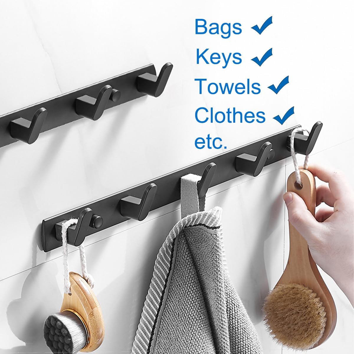 Gxfctys Coat Rack Wall Mount, Modern Wall Hooks for Hanging Coat Clothes Hats Bags with 5 Hooks, Space Aluminum Black Towel Hooks for Kitchen Entryway Bathroom Bedroom (5 Hooks, Style 1)
