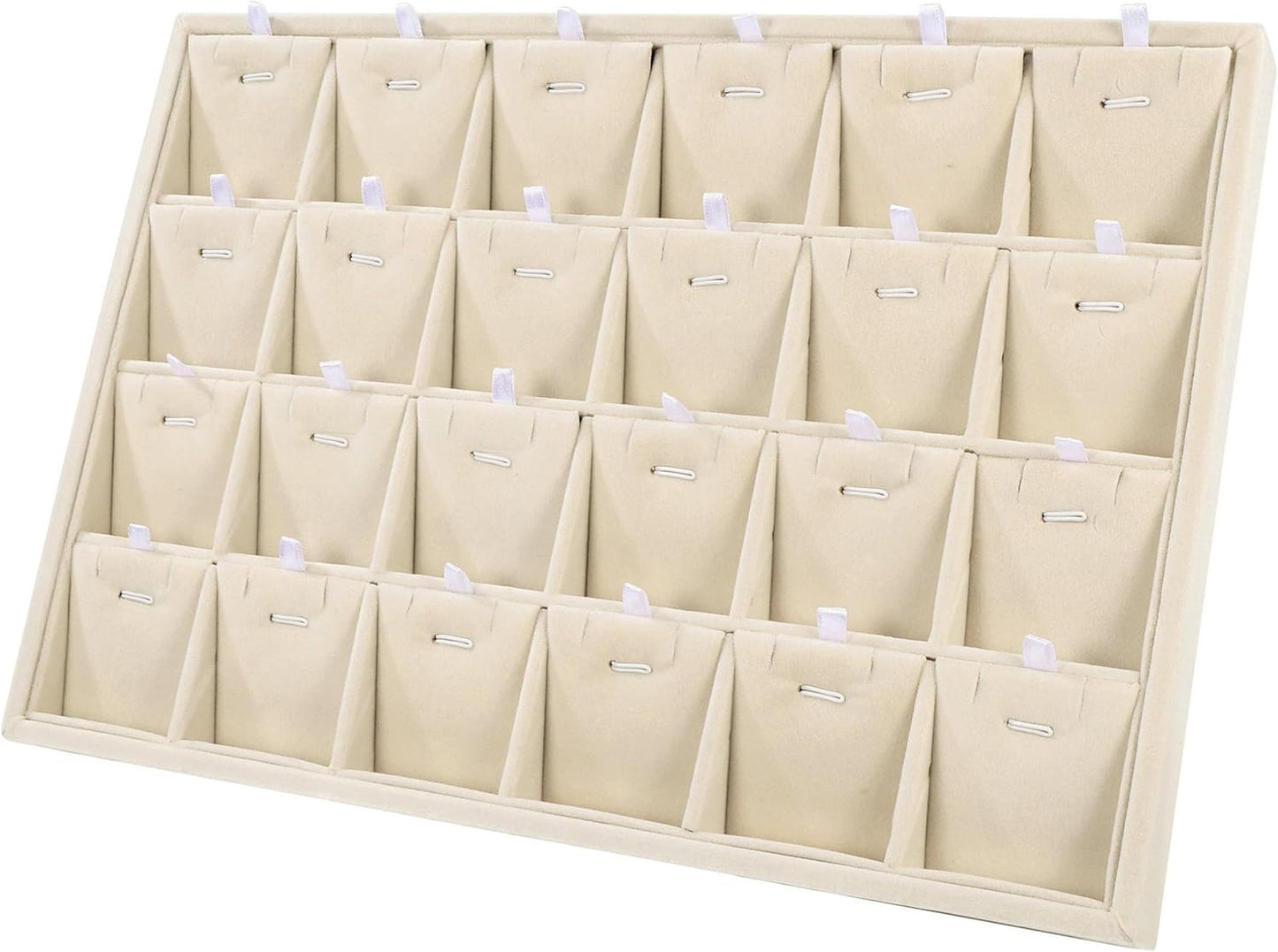 Mornajina 24 Grids Stackable Jewelry Tray Organizer with Removable Dividers, Velvet Jewelry Display Tray for Earrings Necklaces Bracelet Rings Display Showcase - Light Khaki