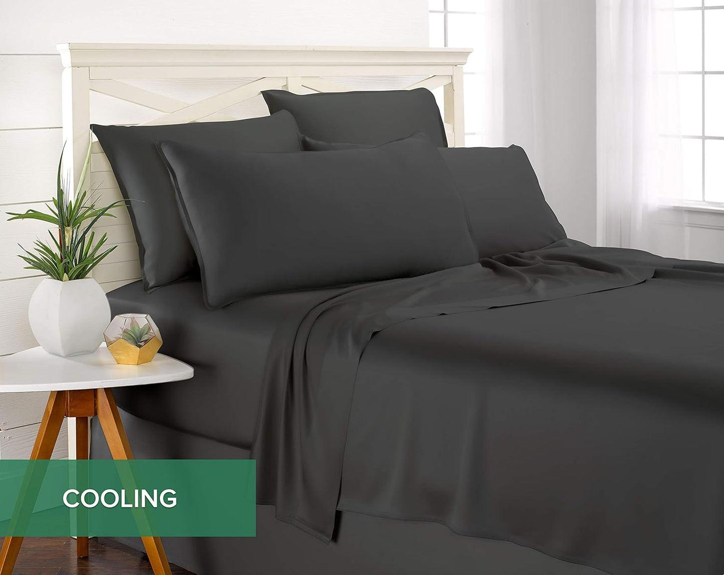 Queen Pillowcases by Pure Bamboo, Genuine 100% Organic Viscose Derived from Bamboo, Luxuriously Soft & Cooling, Double Stitching, Envelope Closure (2 Queen Pillowcases, Charcoal)