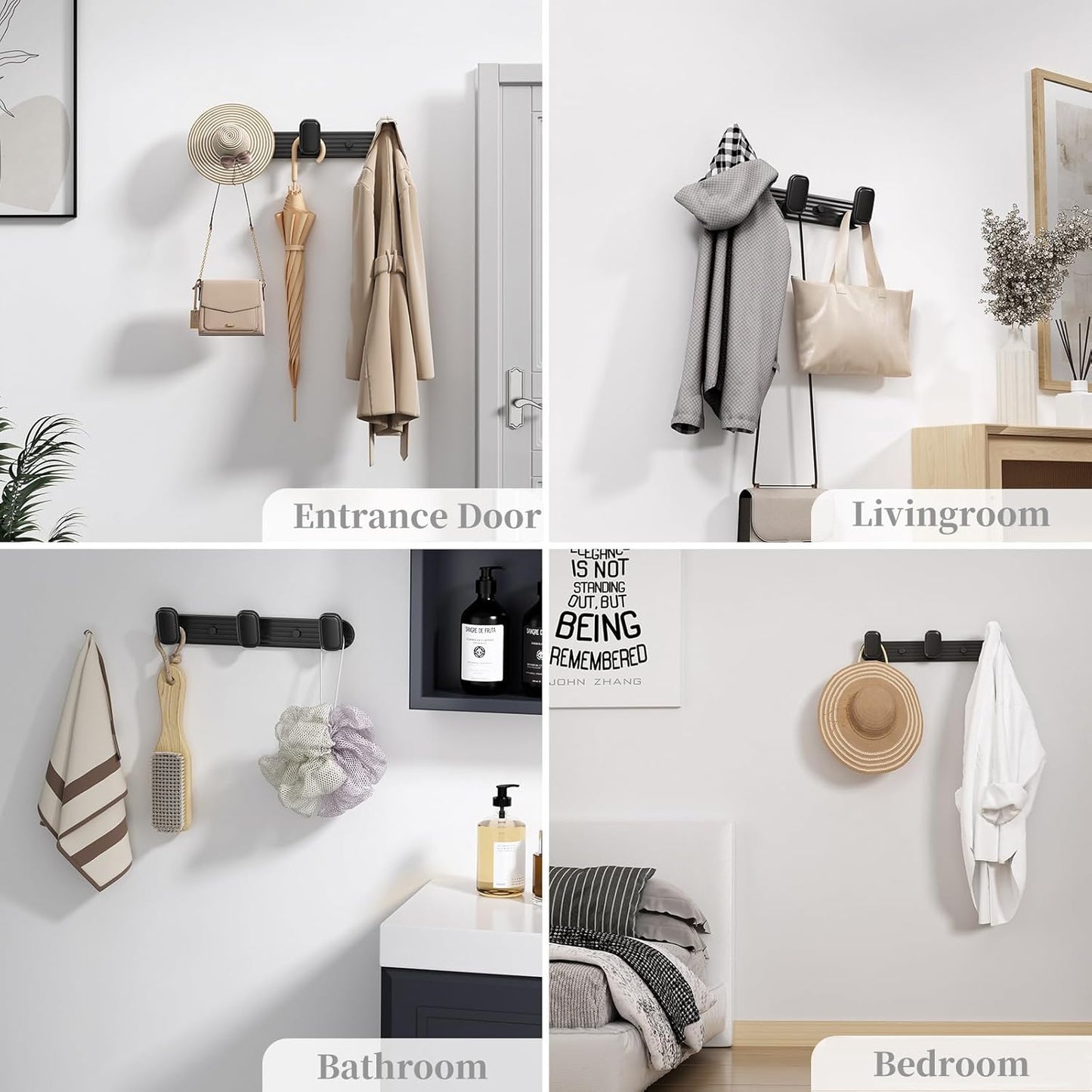 Coat Rack Wall Mount Black, 3 Hooks Rack Metal Coat Hanger Wall for Hanging Hat Purse and Robes, Towel Hook for Bathrooms and Entryway (1 Pack)