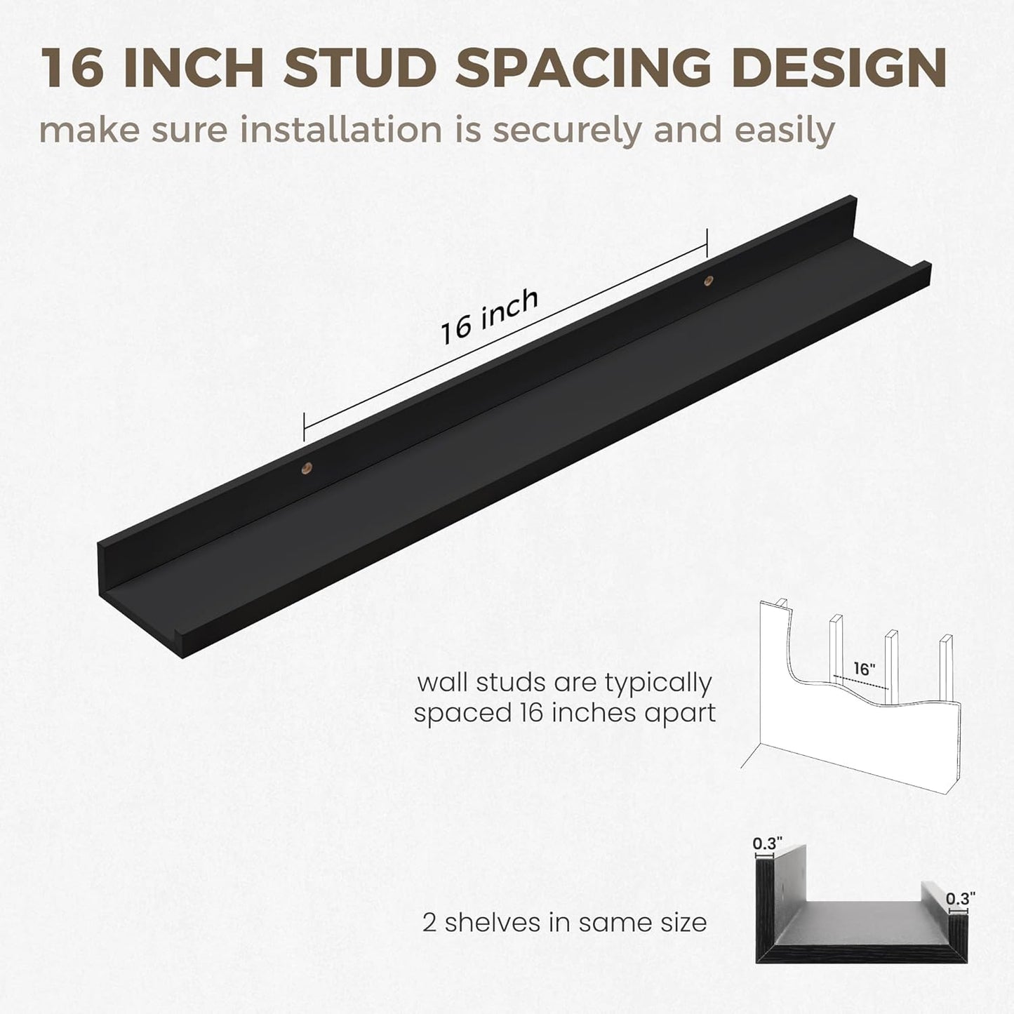 Axeman 30 Inch Floating Shelves Black | Picture Ledge Shelf Set of 2 | Rustic Picture Shelf for Wall with Ledge | Black Wall Shelves with Lip | Photo Ledges Nursery Bookshelf