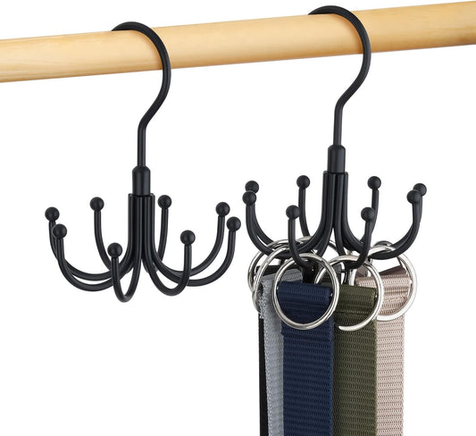 Belt Hanger, 2 Pack Rotatable Belt Organizer for Closet, Accessories Rack, Space Saving Hanging Holder Storage Hook for Belt, Tie, Scarf, Purse, Bra, Tank Top, Black