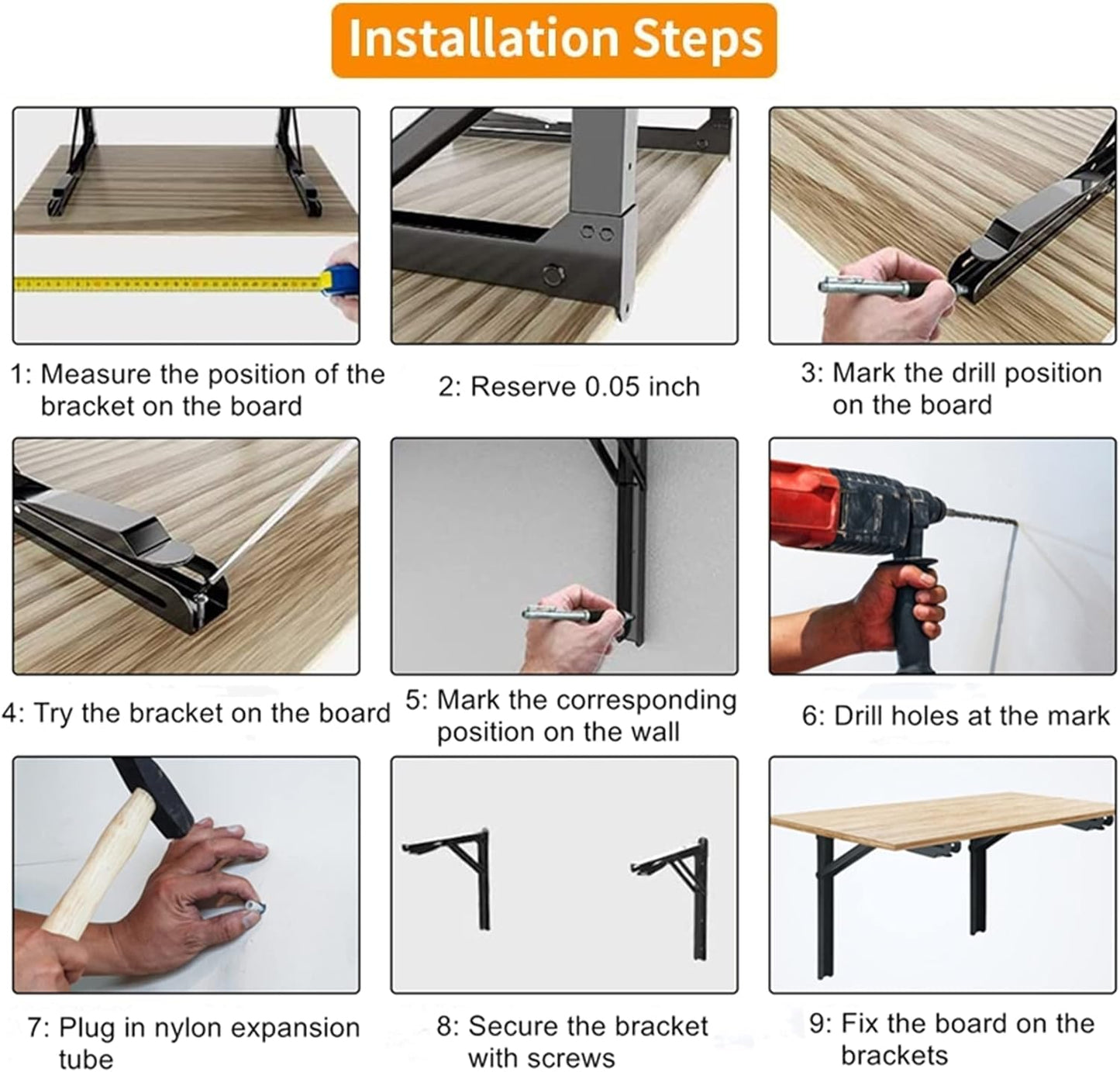 TORACK 24" Folding Shelf Brackets Heavy Duty Shelf Bracket Wall Mounted Triangle Hinges for Shelves Collapsible Table Brackets Workbench Supports for Garage(1 Pair)