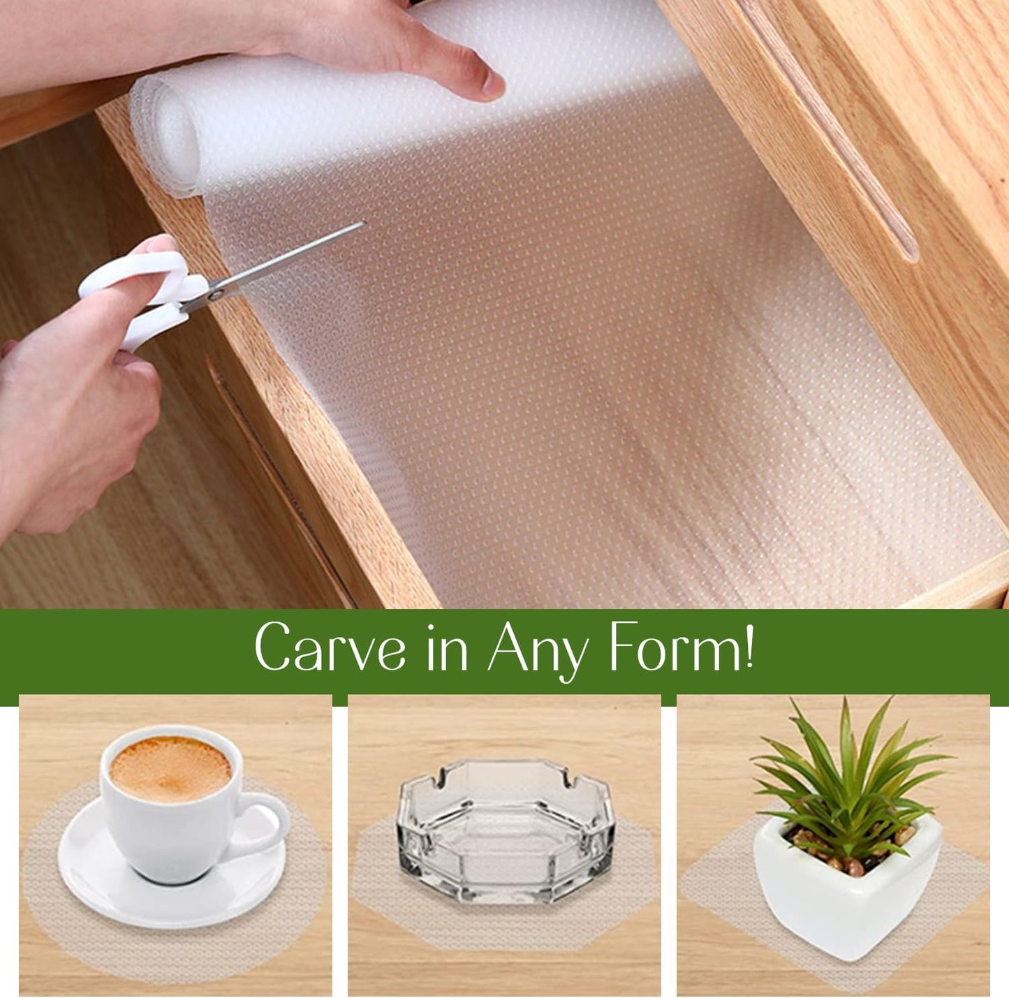 EVALAND Shelf Liners for Kitchen Cabinets Non-Adhesive 12" x 10 FT Clear Drawer Liner Non Slip, Washable Cabinet Liner, Waterproof Shelf Liners for Cabinets, Refrigerator Bathroom Pantry Cabinet Mat