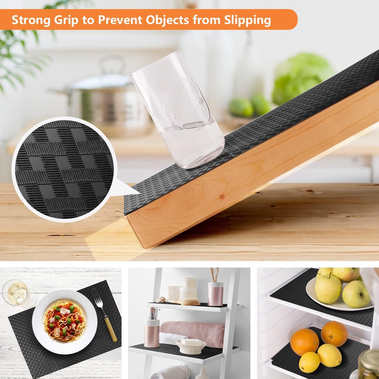 Shelf Liners for Kitchen Cabinets Refrigerator Liners Waterproof & Oil-Proof Kitchen Cupboard Liner Non-Slip Drawer Mats EVA Non Adhesive Fridge Liner for Shelves - Black 11.8 x 118 Inch
