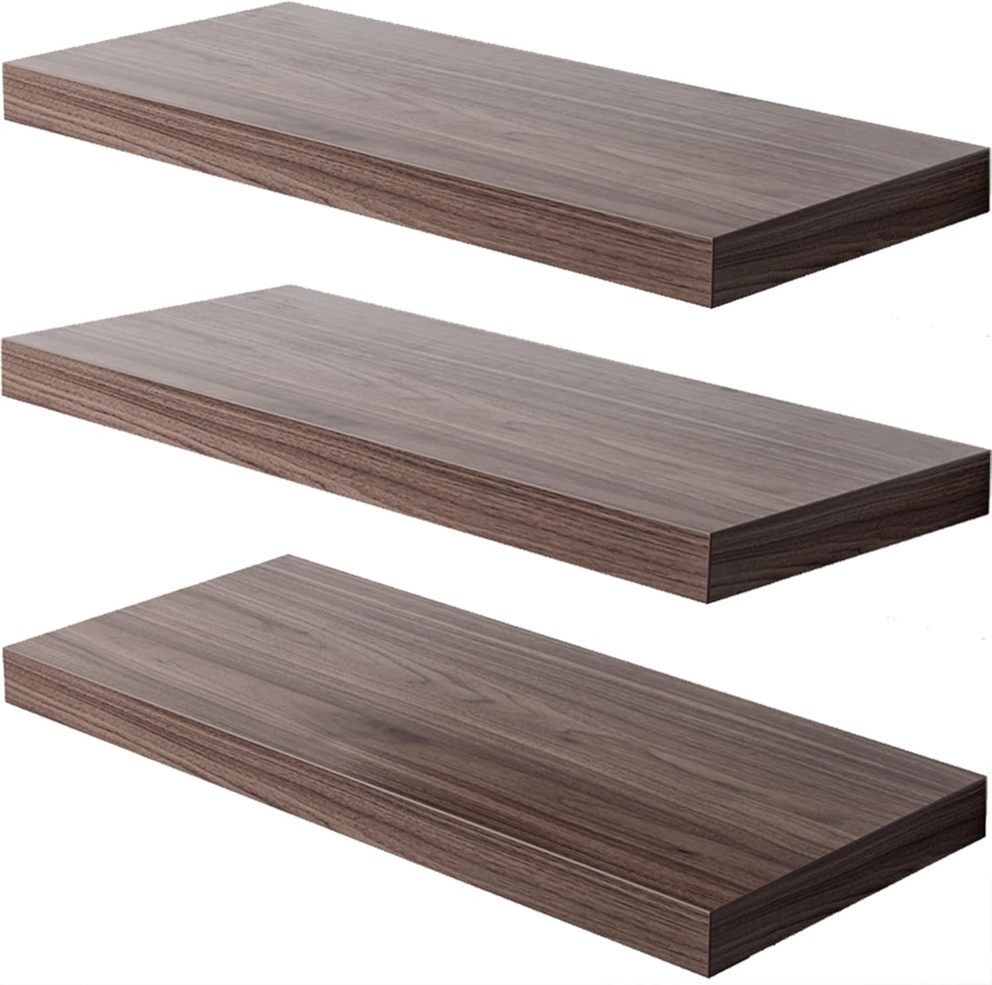 Floating Shelf, Set of 3 Wall Shelves, 36 in W x 12.75 in D x 2 in H Wooden Floating Wall Shelf with Invisible Brackets for Living Room/Bedroom/Bathroom/Kitchen Storage and Decor, Walnut