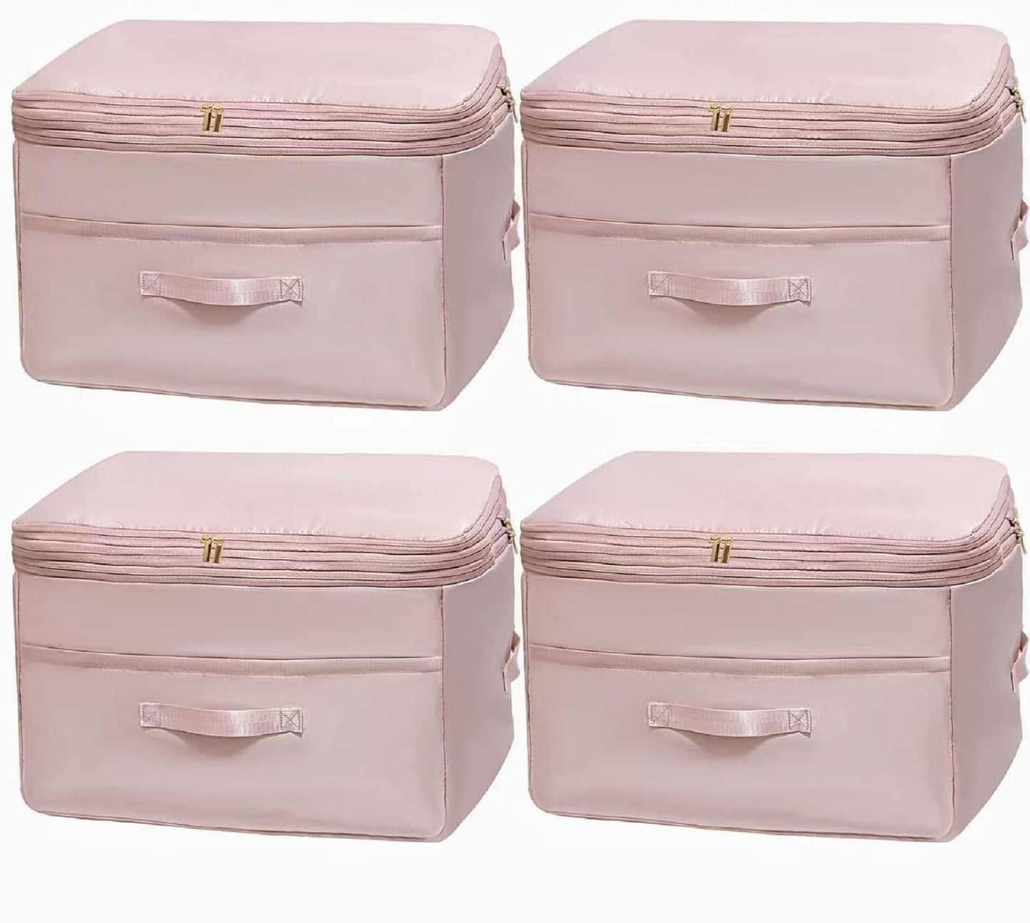 Ultra Space Saving Self Compression Organizers, 4 Pack Double Zipper Compression Packing Cubes for Bedding, Comforter Storage Bag for Blankets Duvet Quilts Pillows Queen King (Pink, X-Large)
