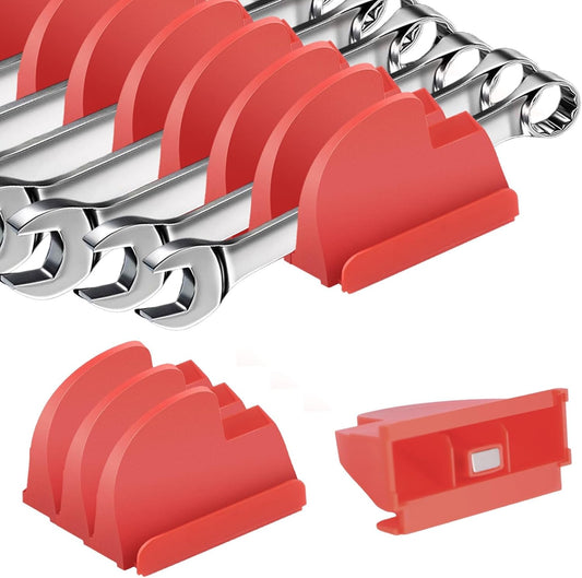48 PCS Magnetic Modular Wrench Organizers for Tool Drawers- Customizable Wrench Rack with Metric & SAE Labels, Tool Storage Holder - Gift for Professional Mechanics Men-Red