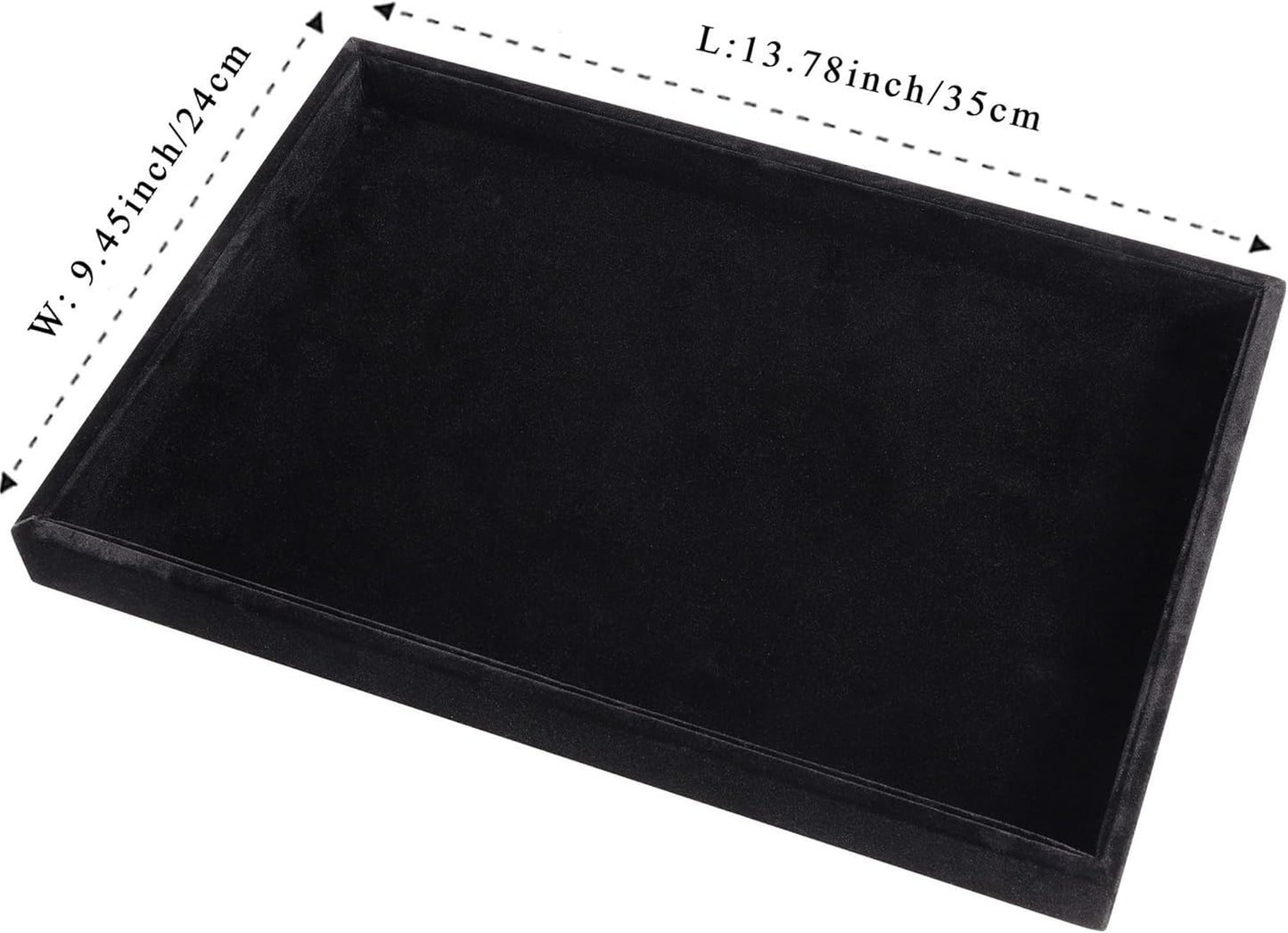 Mornajina 13.8" x 9.5" Velvet Jewelry Tray Jewelry Display Tray, Stackable Empty Plate Trays for Earrings Necklaces Bracelet Rings Display Showcase - Black