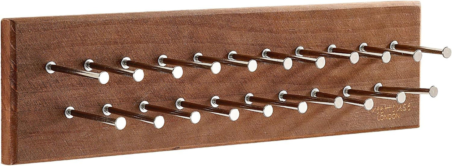 TreeHouse London Tie Rack Organizer – Holds 40 Large Ties – Solid Wood & Sturdy Metal Storage Holder for Closet – Wall Mounted Tie Display Hanger for Wall, Bedroom - (Walnut Tie Rack) 16" L X 4.25" H