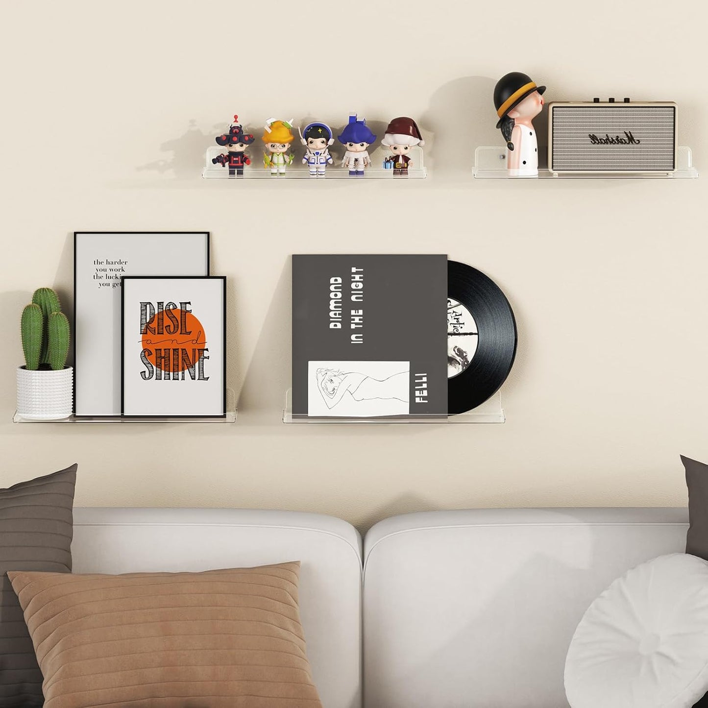 Lifewit Floating Shelves for Wall, 2 Pack 15" Clear Acrylic Shelf Room Decor for Book/Figures/Photo/Makeup in Bathroom, Book Shelf, Living Room, Bedroom, Kitchen Storage and Organization